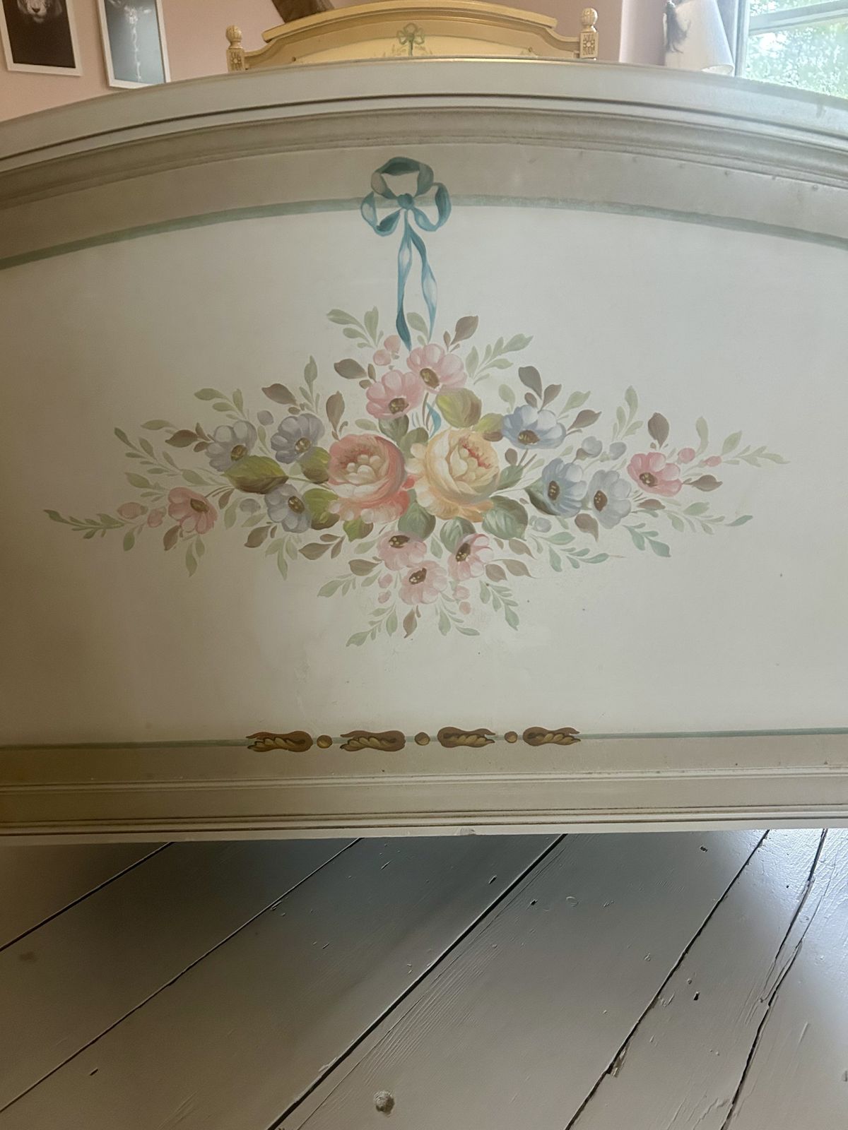Hand Painted Antique French Single Bed With Base And Mattress photo furniture