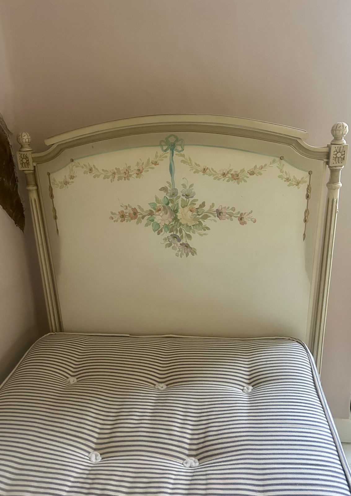 Hand Painted Antique French Single Bed With Base And Mattress photo for sale