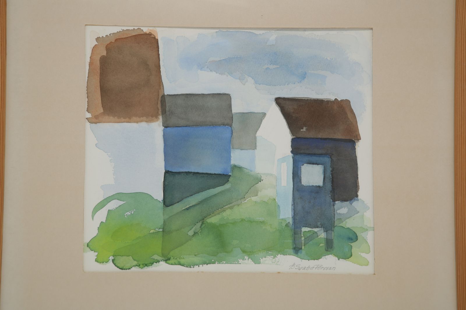 ‘House Silhouettes’, Watercolour On Paper By Birgit Swahn Persson, Signed. photo furniture
