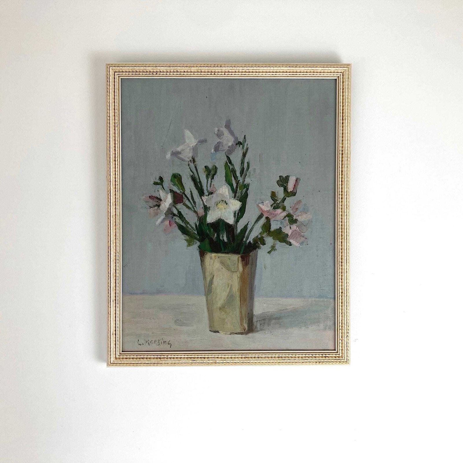 Campanula Flowers   Vintage Mid Century Modern Scandinavian Original Oil Painting By Leopold Morsing photo Art