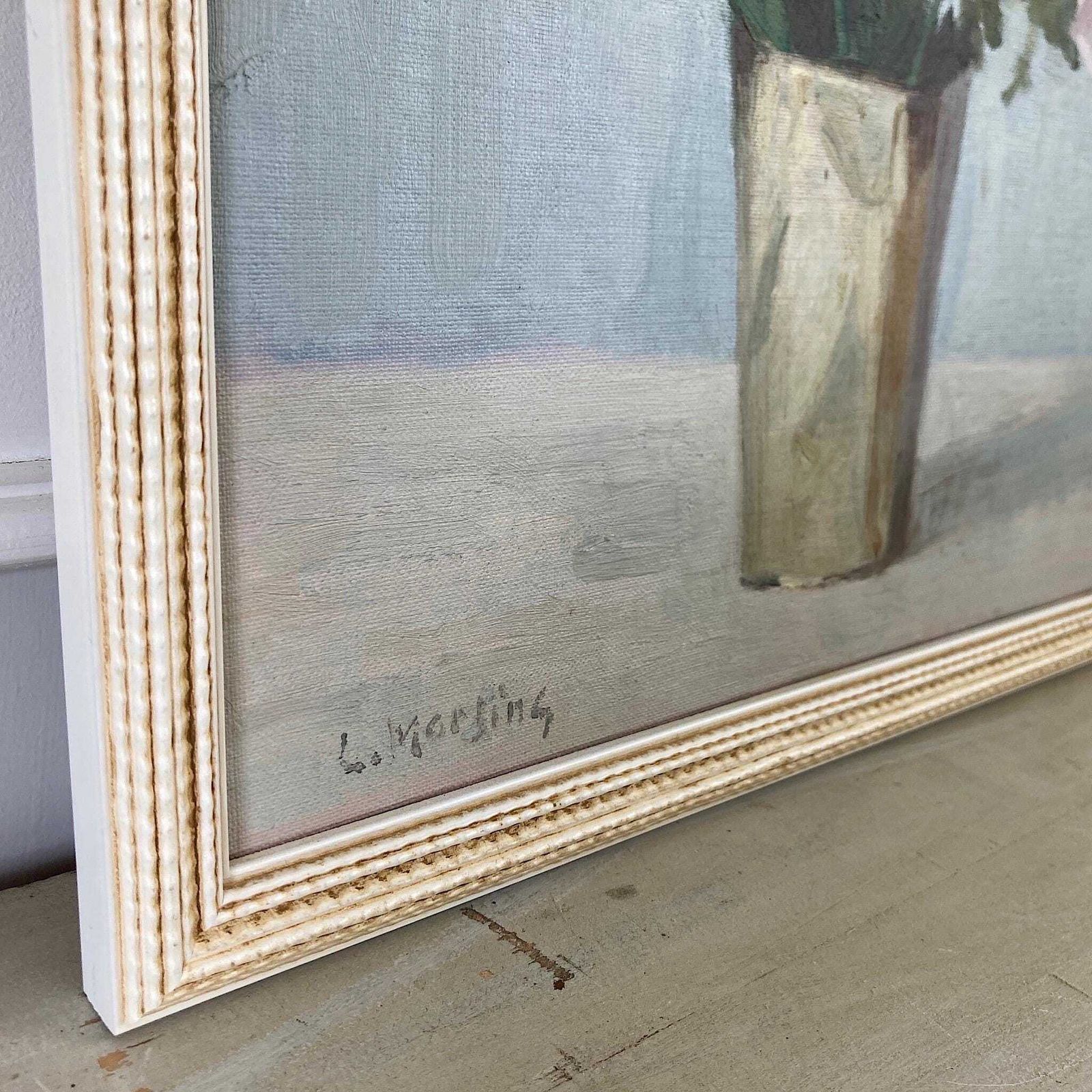 photo for sale Campanula Flowers   Vintage Mid Century Modern Scandinavian Original Oil Painting By Leopold Morsing