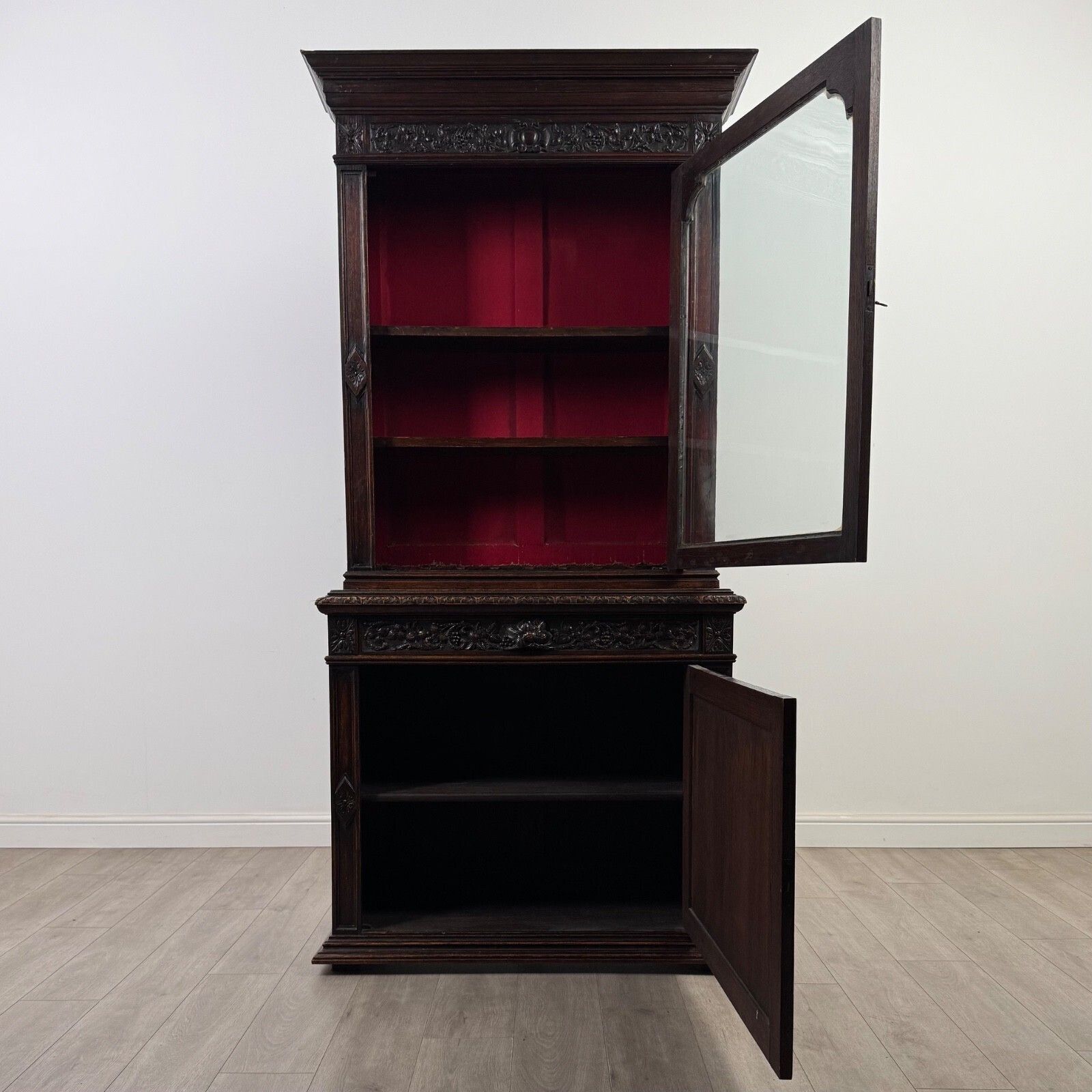 Antique 19th Century Carved Oak Victorian Bookcase ( Af 5377 ) photo furniture