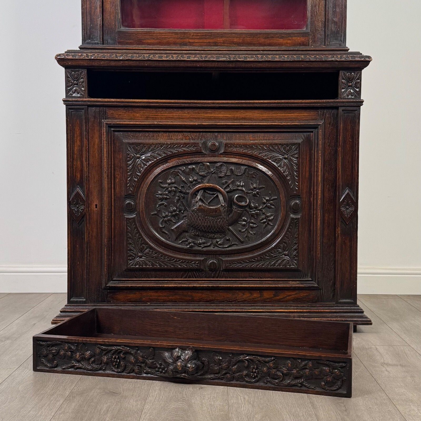 Furniture Antique 19th Century Carved Oak Victorian Bookcase ( Af 5377 ) photo