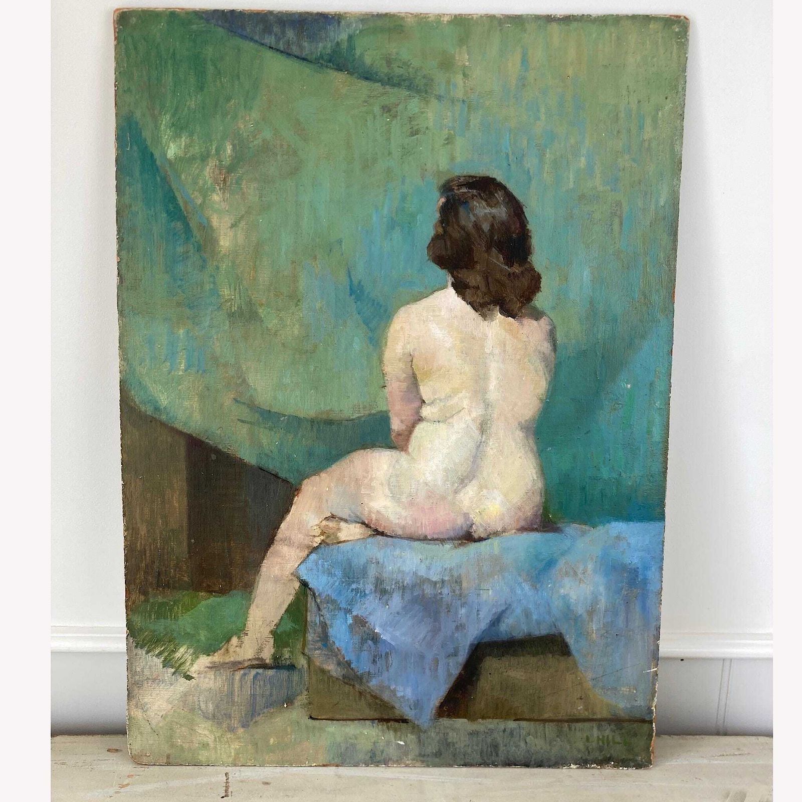 Gentle Rest – Study Of The Female Form Vintage Oil On Board Painting photo for sale