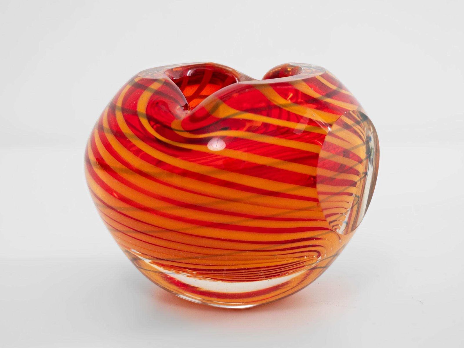 Red Yellow Striped Murano Glass Dish – Mid Century Ashtray Home Decor photo vintage