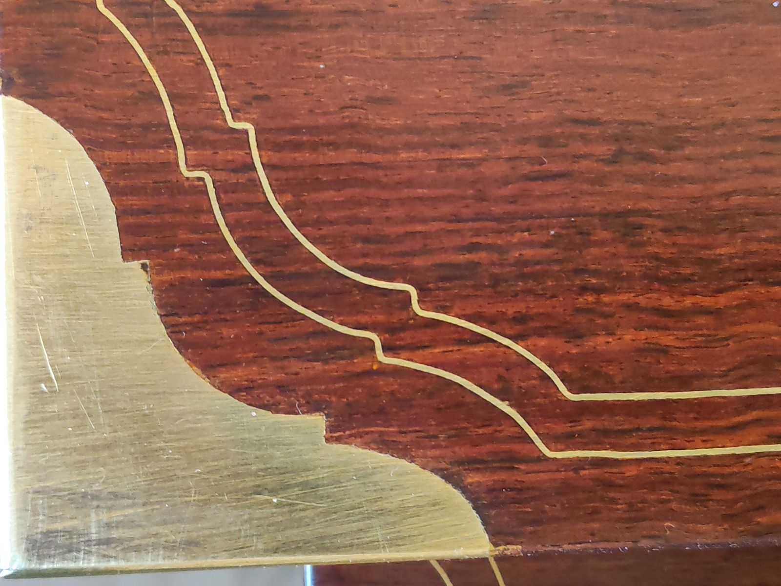 Rare Set Of 4 Nesting Tables In Solid Rosewood With Brass Floral Marquetry & Campaign Details photo 465.0