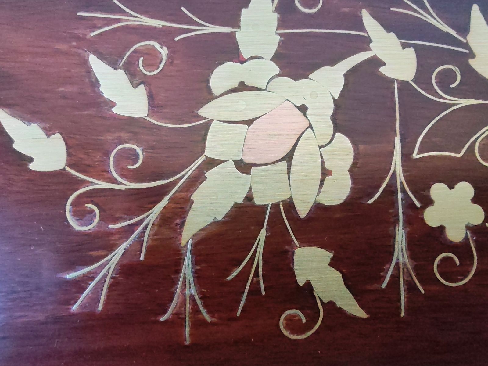 Rare Set Of 4 Nesting Tables In Solid Rosewood With Brass Floral Marquetry & Campaign Details photo vinterior