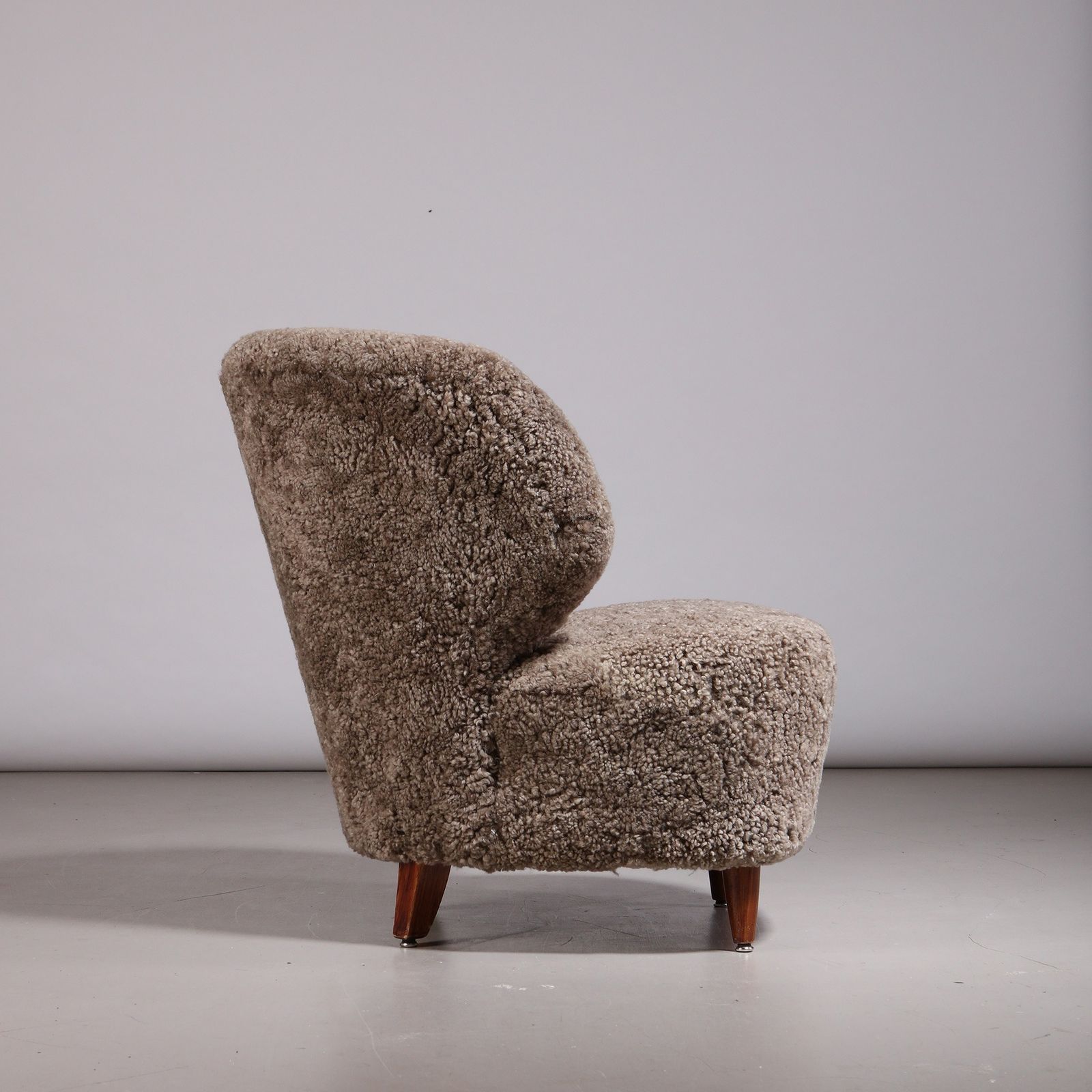 Carl Johan Boman Finnish Curved Easy Chair In Sahara Sheepskin, 1940s photo Furniture