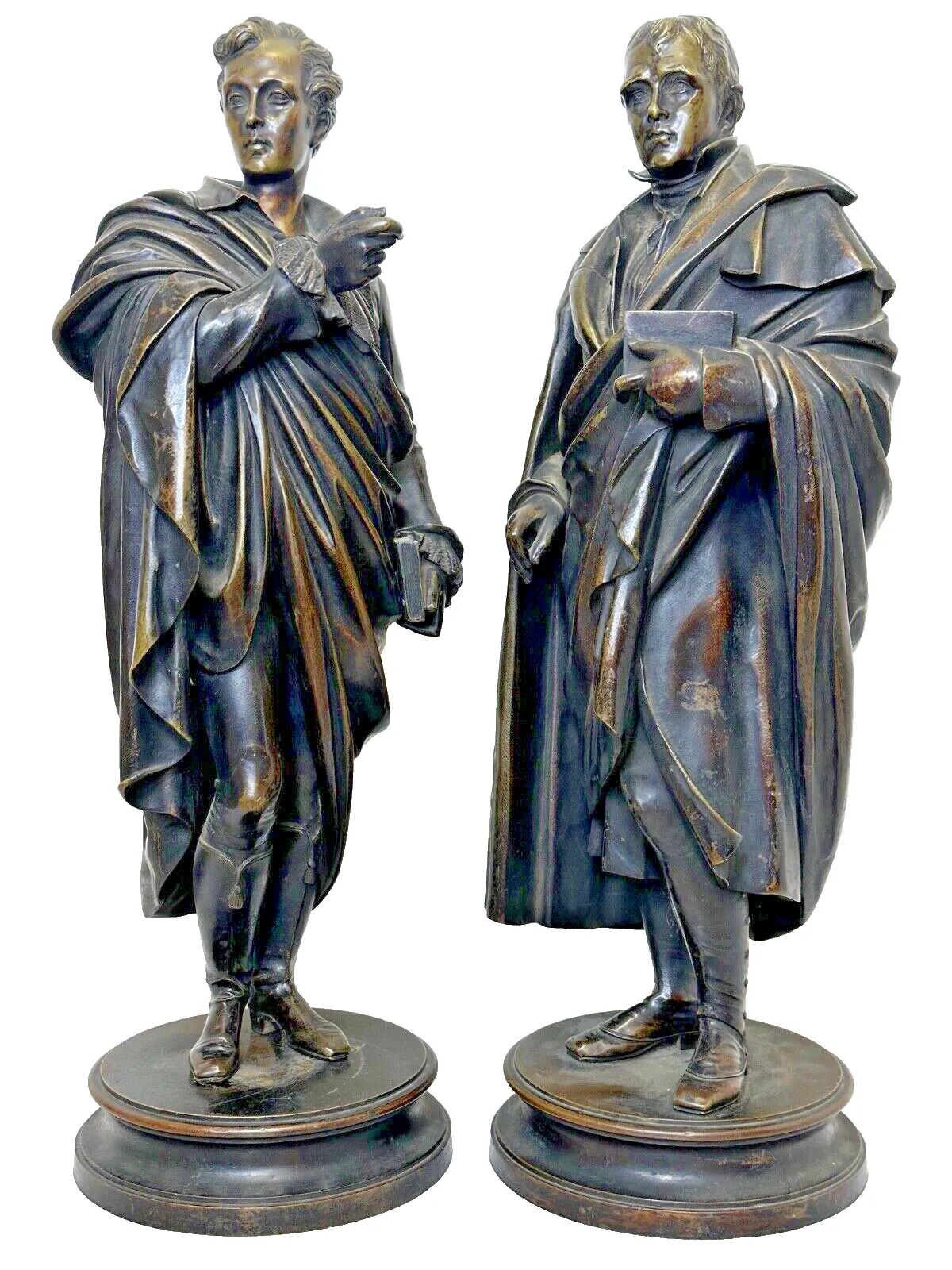 Pair Of Victorian Bronze Sculptures – Lord Byron & Sir Walter Scott