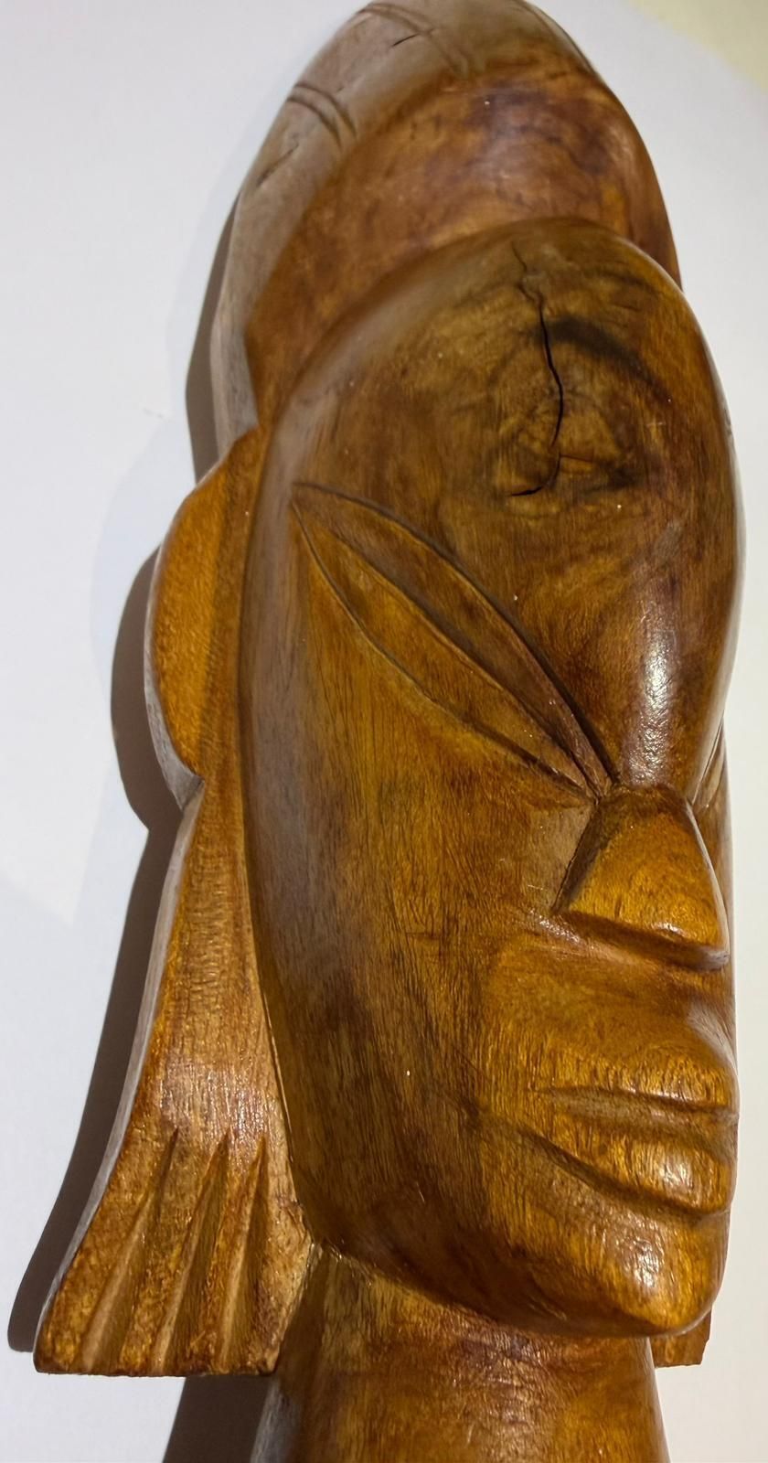 African Style Hand Carved Wooden Head Sculpture photo Art