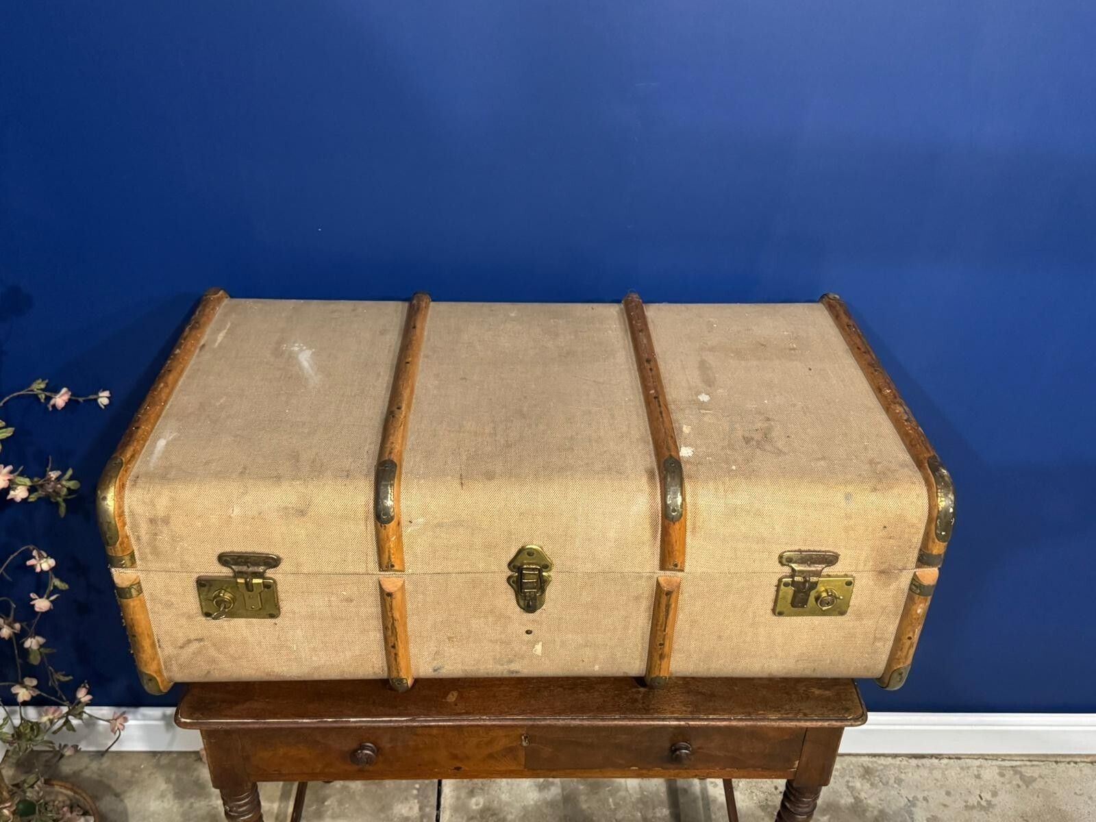 Antique Suitcase Wood And Canvas Gentlemen's Vintage Prop Art Deco Classic Car photo buy