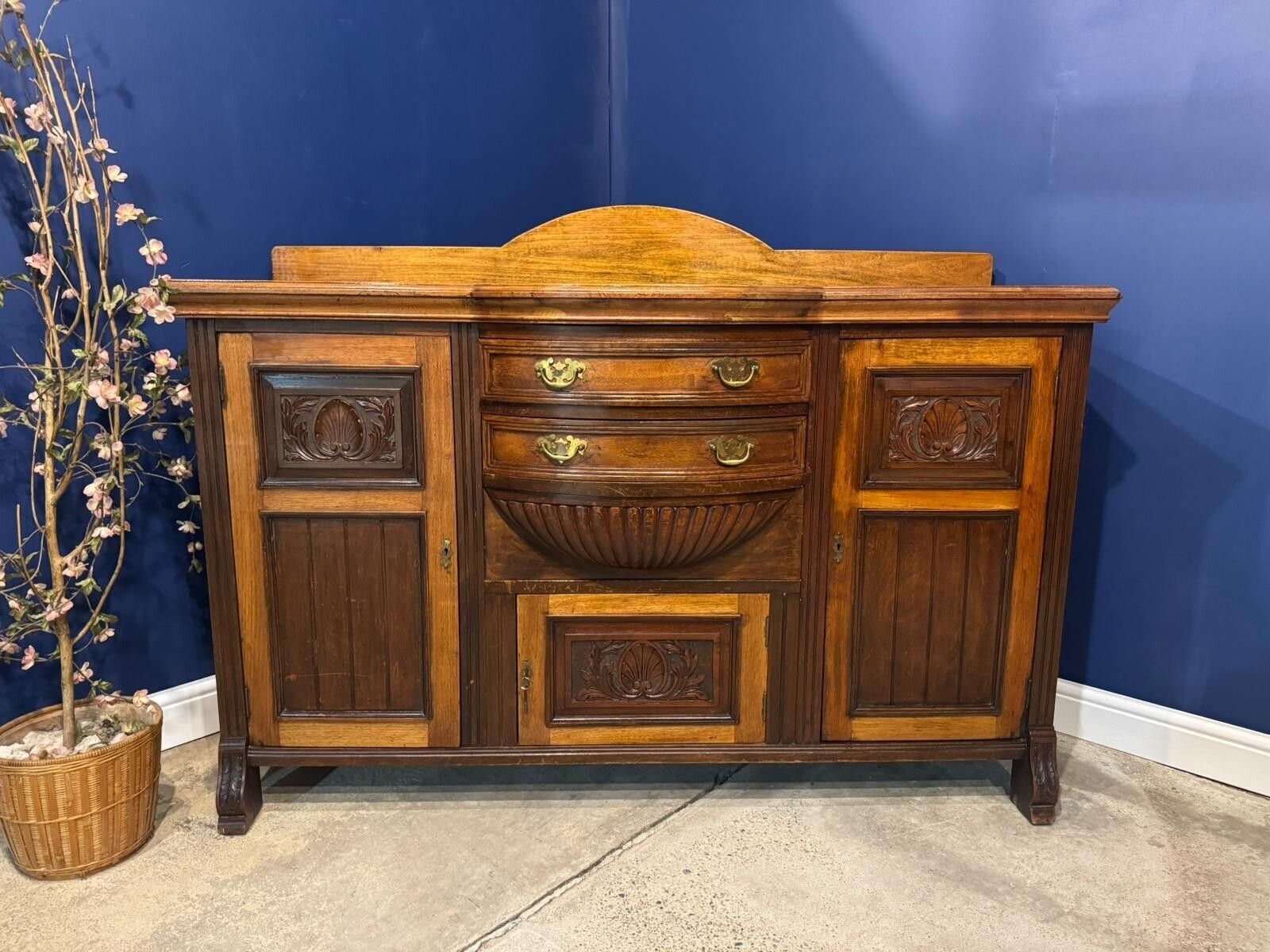 Antique Victorian Mahogany Sideboard Carved Buffet Bowfront Vintage Stunning. photo for sale
