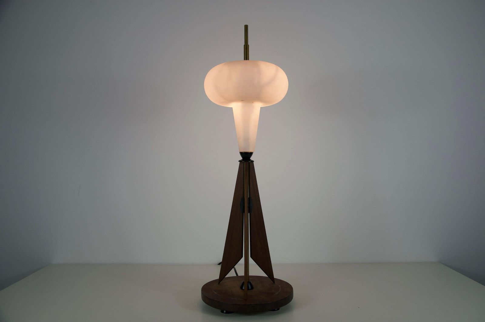 1866.0 Wooden And Opal Glass Table Lamp Attr. To Salvatore Gregorietti, 1960s, Italy photo