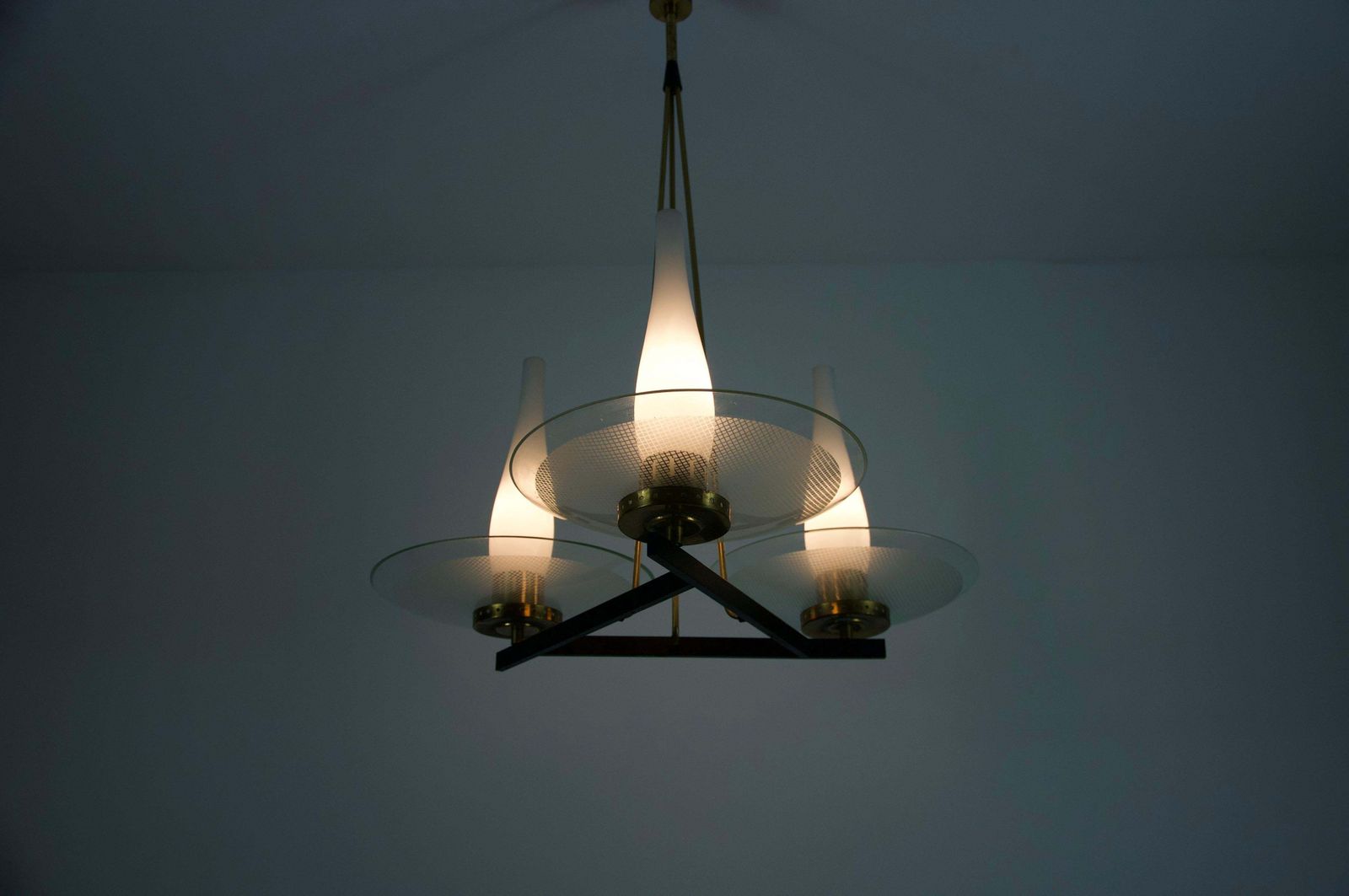 Exceptional Brass And Glass Chandelier By Stilnovo, 1960s, Italy photo for sale