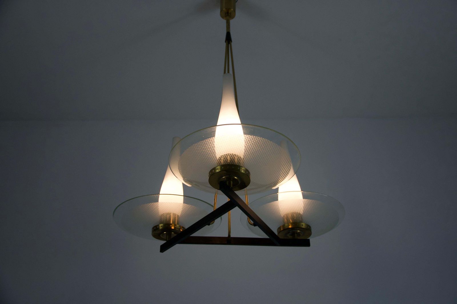 Exceptional Brass And Glass Chandelier By Stilnovo, 1960s, Italy photo Lighting