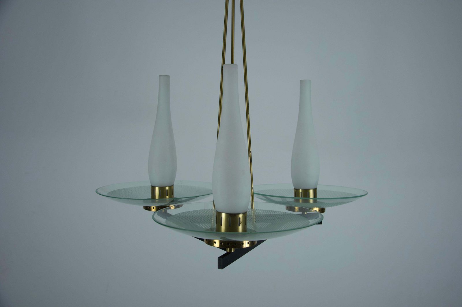 photo buy Exceptional Brass And Glass Chandelier By Stilnovo, 1960s, Italy