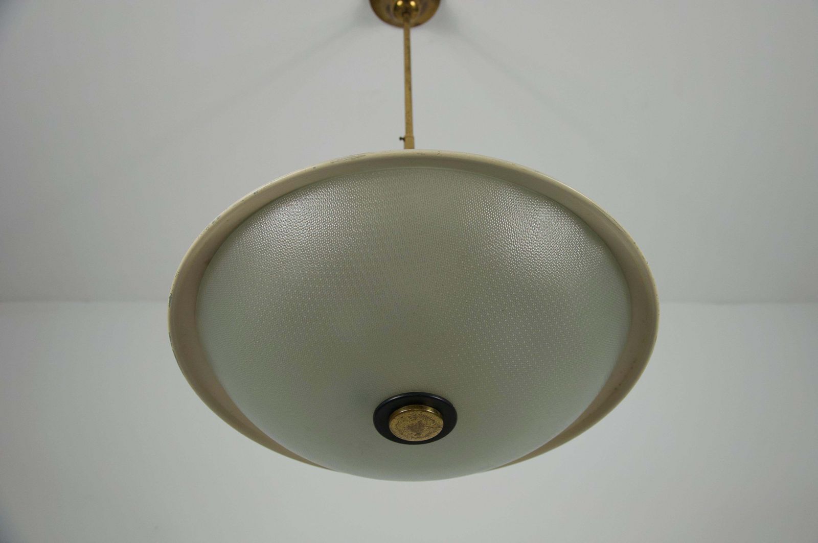 photo for sale Mid Century Brass And Glass Ceiling Lamp By Stilnovo, Italy, 1960s