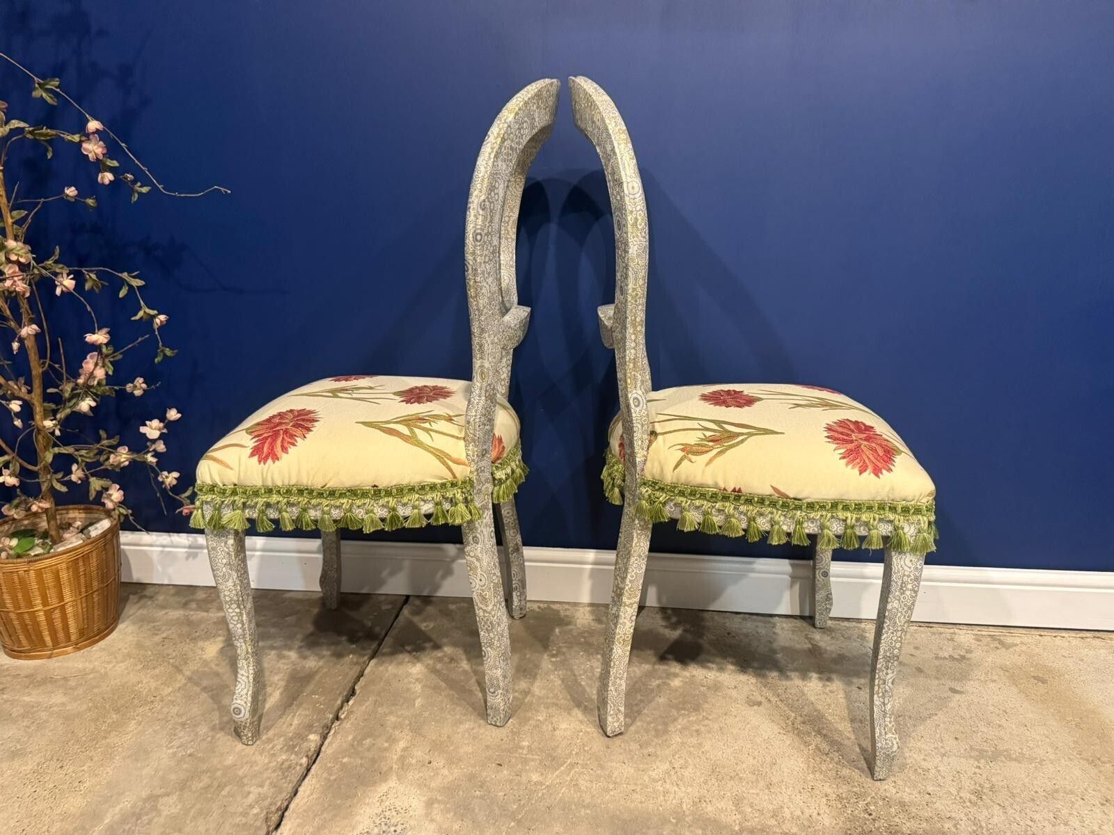 photo furniture Vintage Balloon Backed Chairs Decoupaged Upcycled Floral Padded Seat