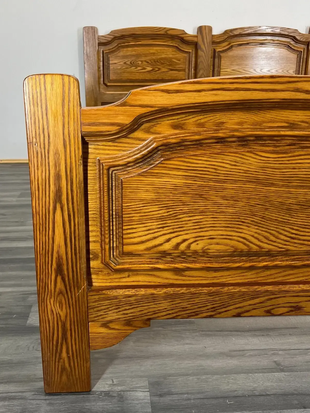 Bed Vintage French Style Oak King Size Carved Frame Carved Headboard Lot 2175 photo Furniture