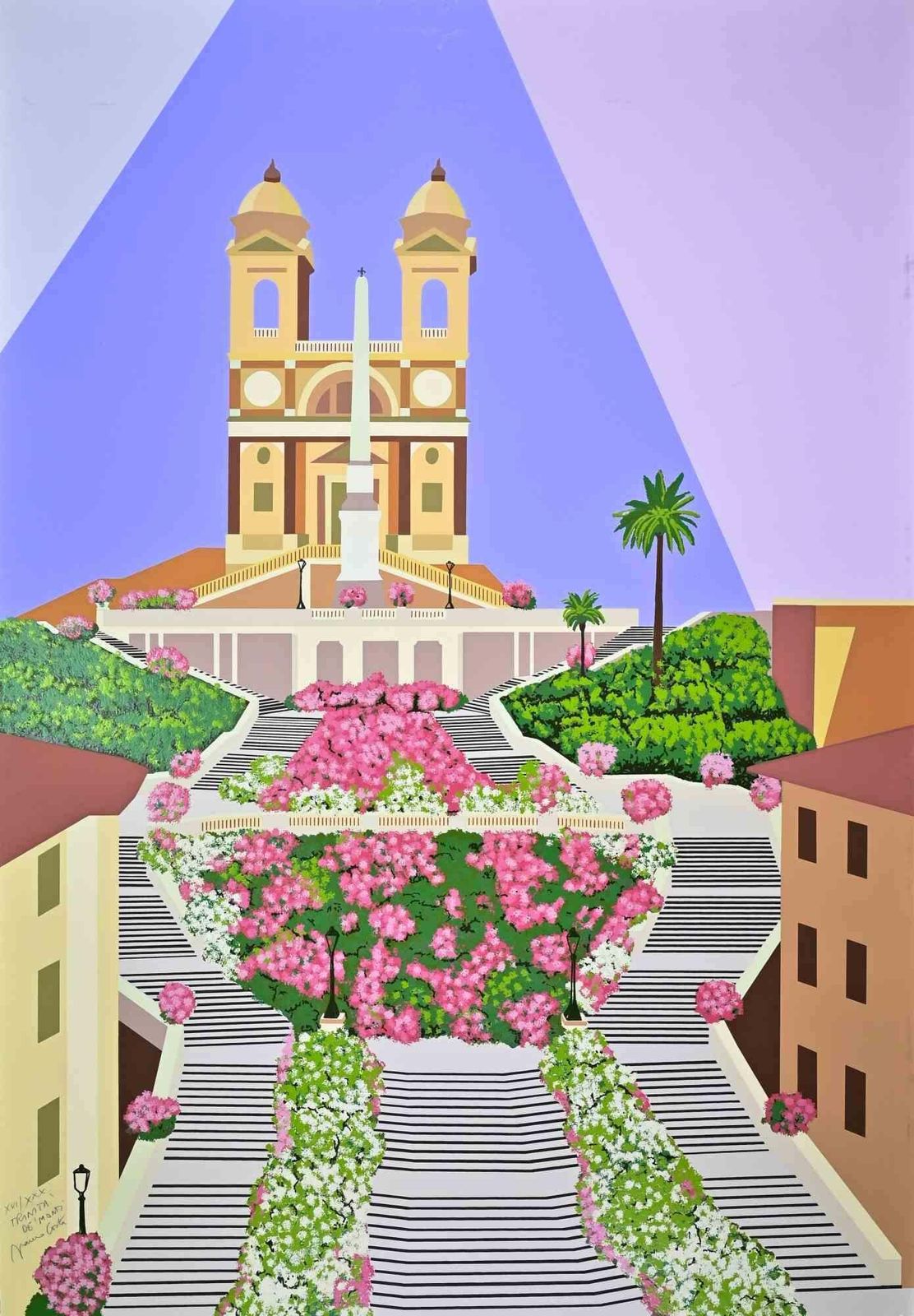 Franco Costa Trinità Dé Monti (Rome)   Screenprint By Franco Costa   1990s