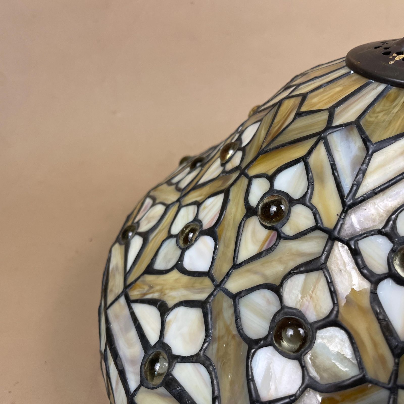 Tiffany Style Lamp Shade Yellow Black Colour Lampshade Ceiling Stain Glass Stained Lightshade Light Patterned Dome Circle Metal Large photo buy
