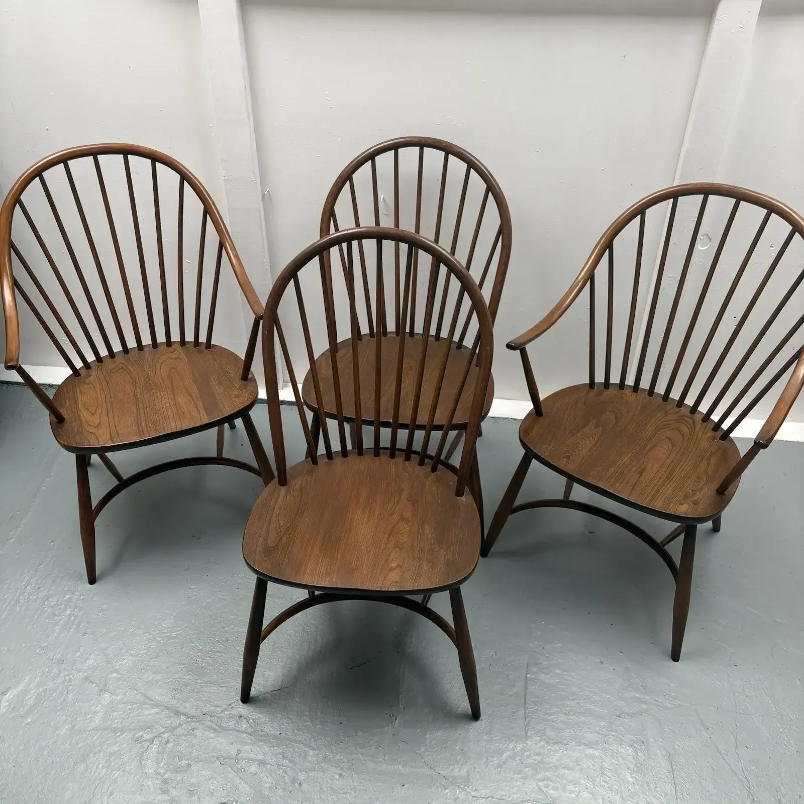 4 Ercol Dining Chairs Cryoline Stretcher Model 909 2 Rare Carvers Golden Dawn photo furniture