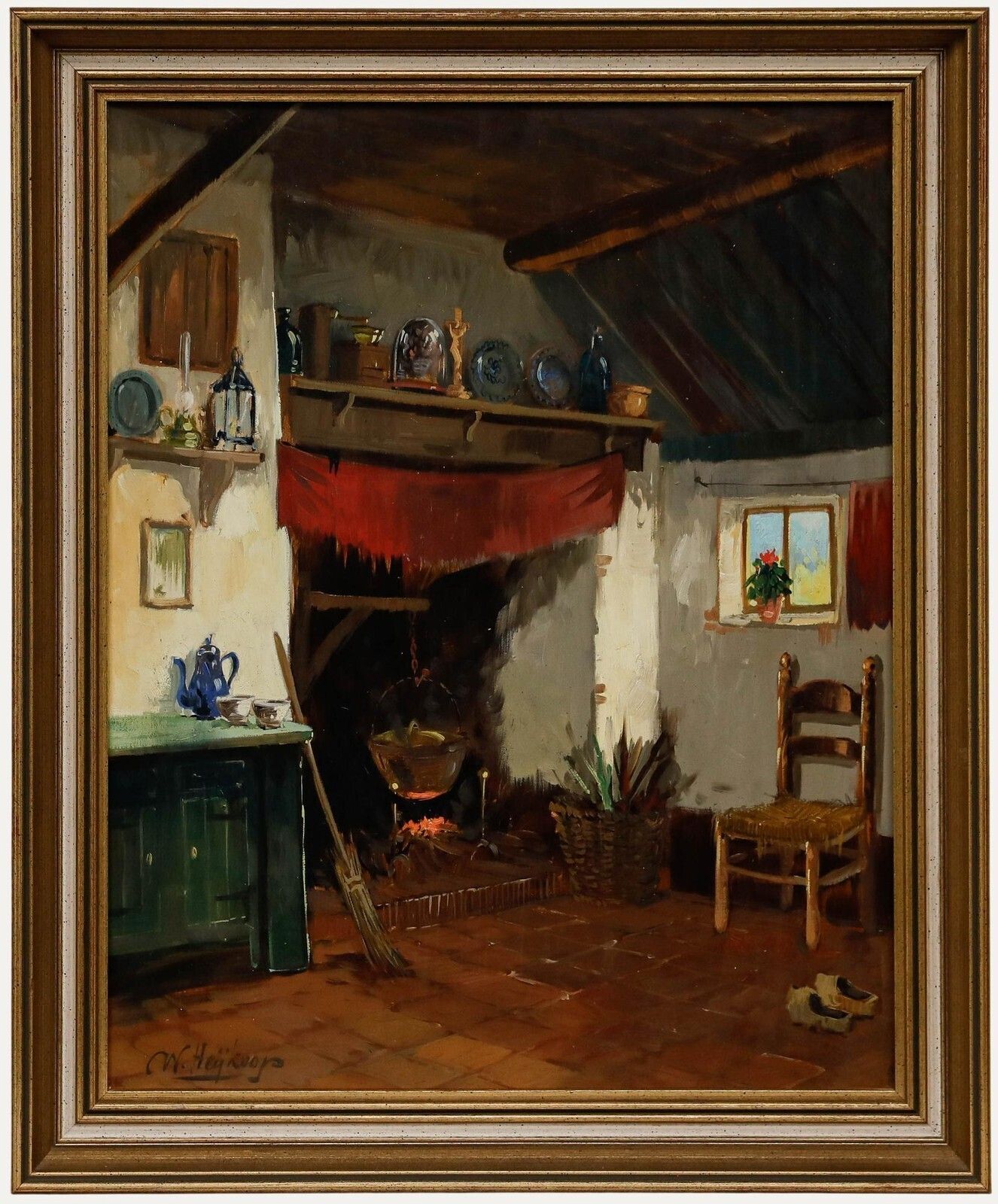 Willem Heijkoop (B.1942)   Framed 20th Century Oil, Sunlit Living Room