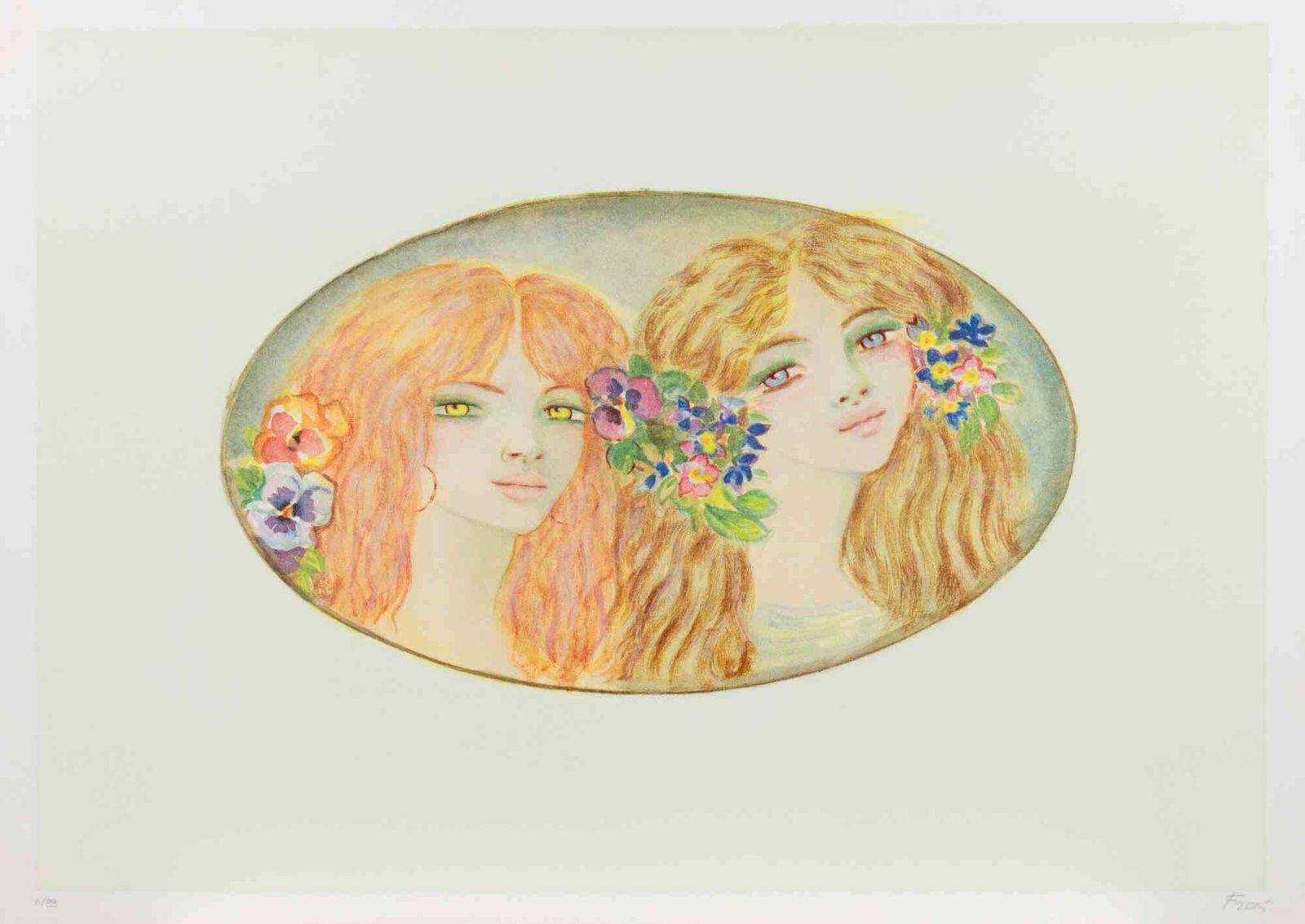 Felicita Frai Two Girls   Lithograph By Felicita Frai   1980s
