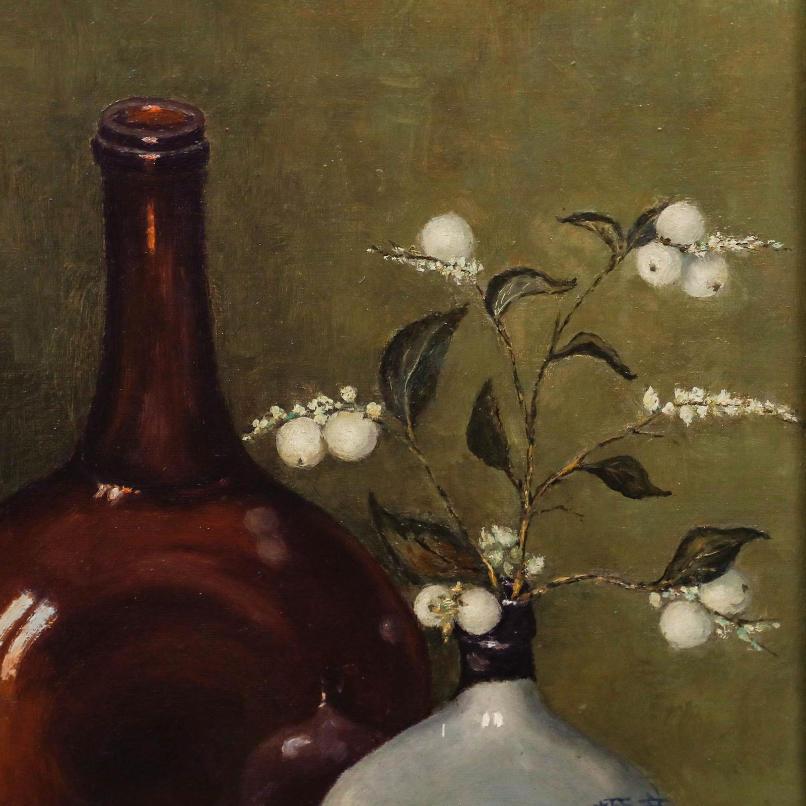 Framed Mid 20th Century Oil   Still Life With Soy Sauce Bottle photo Art