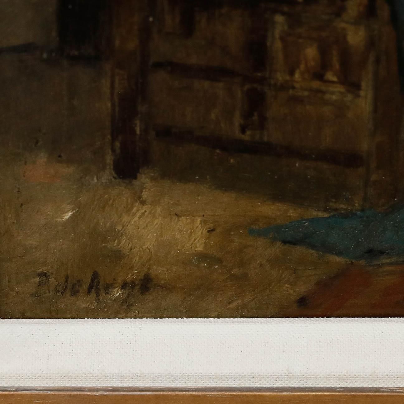 Pieter De Regt (1877 1960)   Early 20th Century Oil, Quietly Sewing photo vinterior