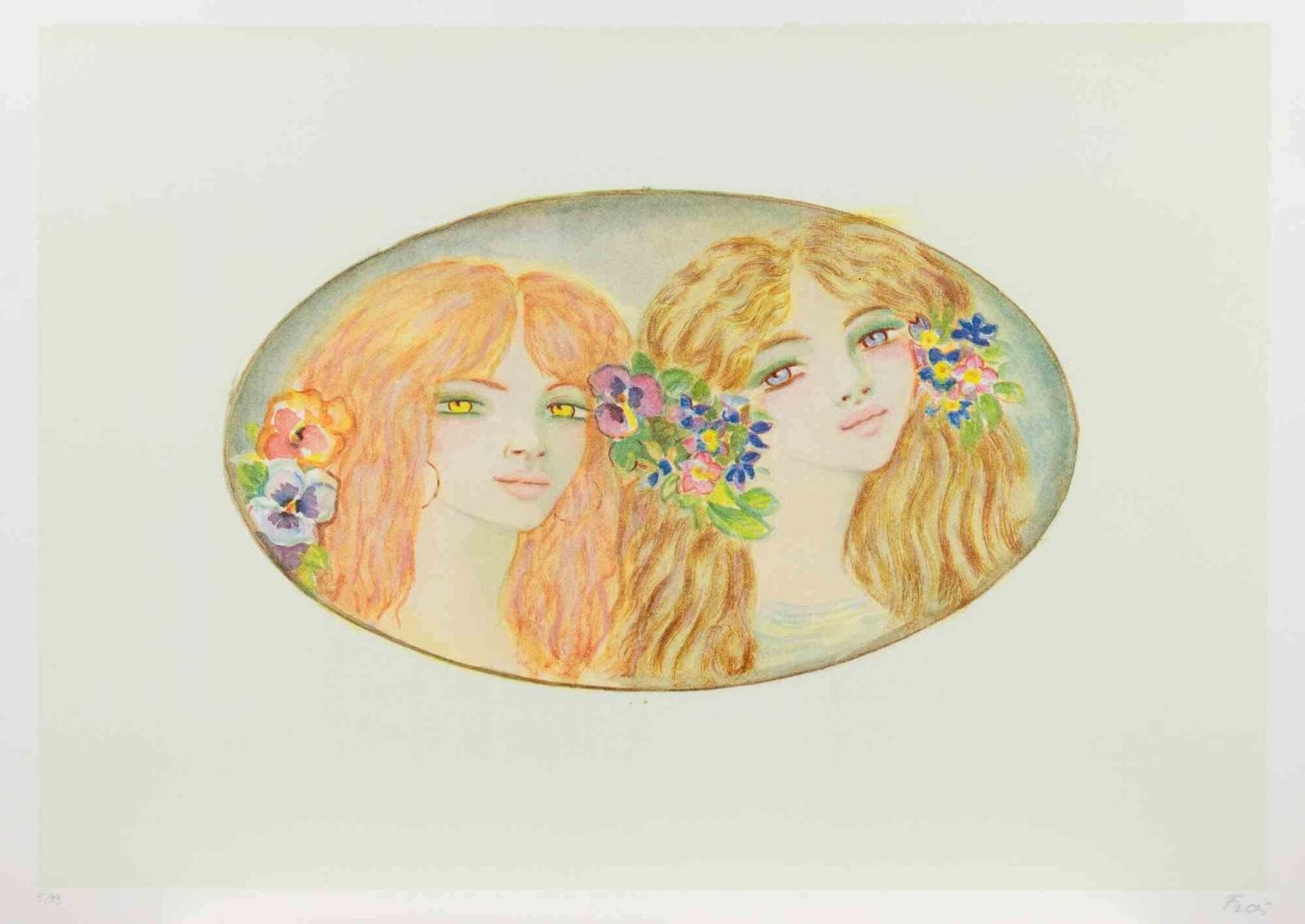 Felicita Frai Two Girls   Lithograph By Felicita Frai   1980s