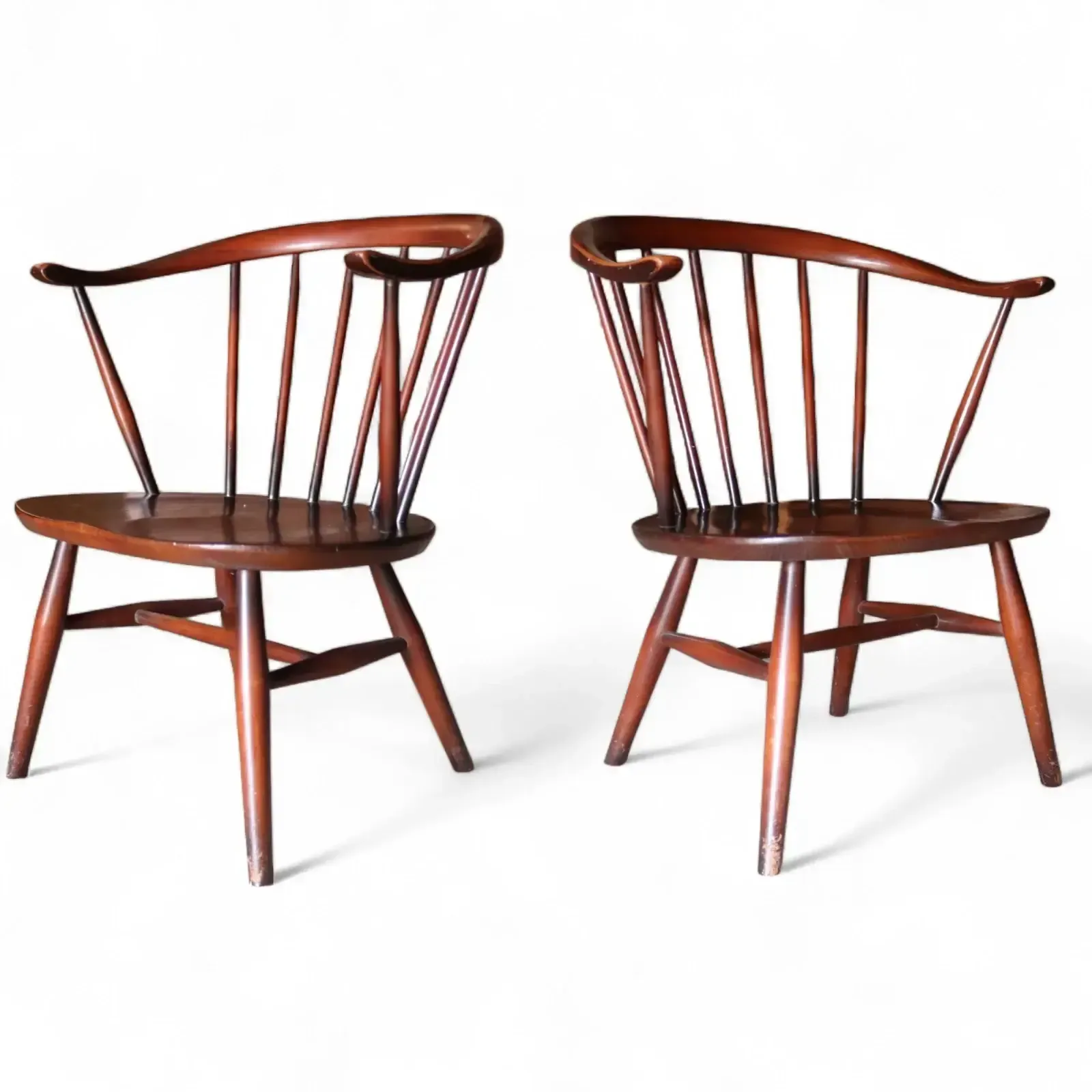 photo vinterior Pair Of Ercol 541 Cowhorn Low Fireside Lounge Chairs / Armchairs