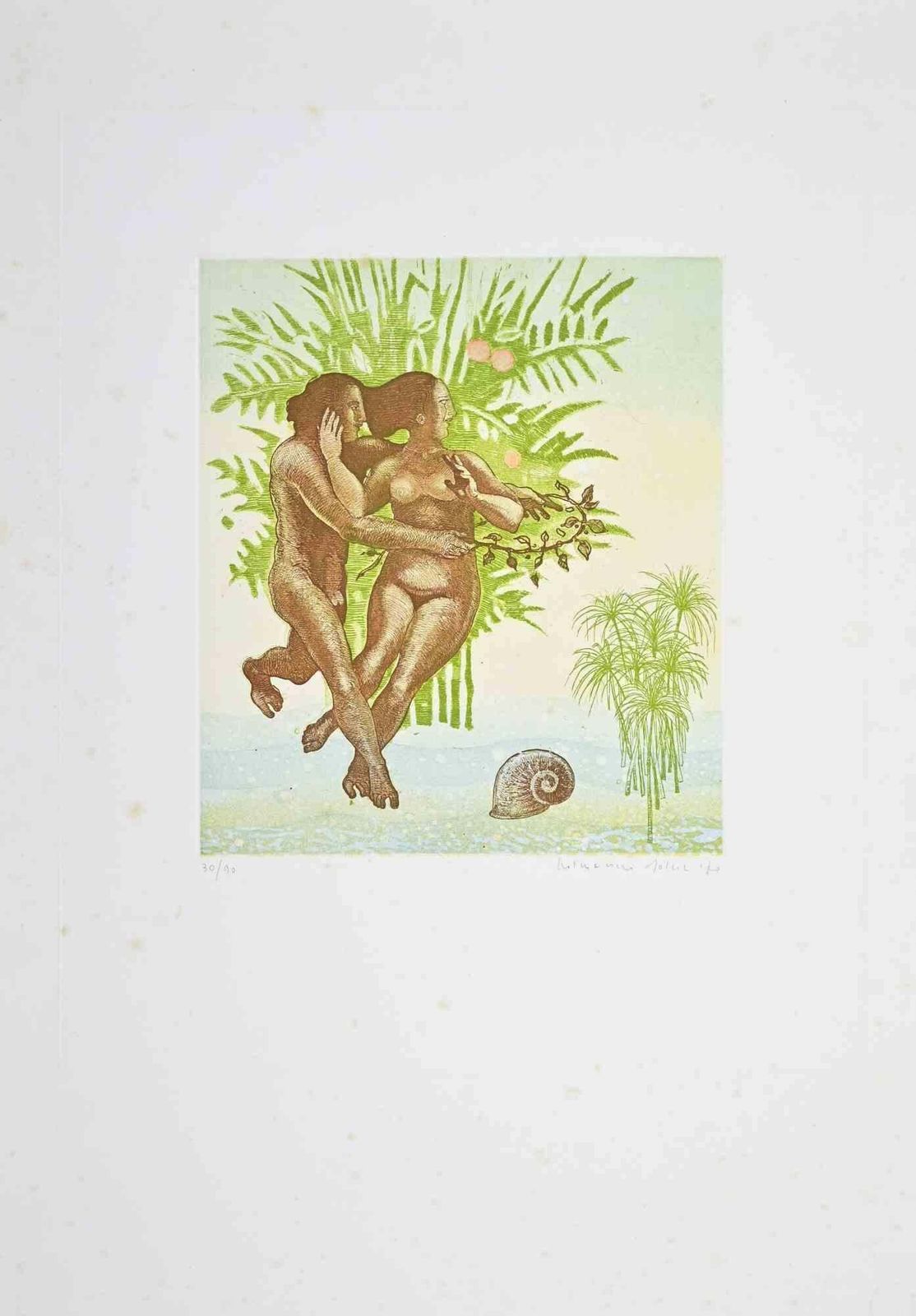 Normanno Soscia Couple In The Air   Etching By Normanno Soscia   1990s