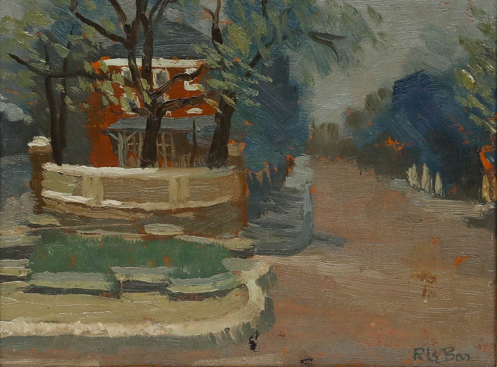 Rachel Le Bas Neac (1923 2020)   Framed Mid 20th Century Oil, Park Walk photo furniture