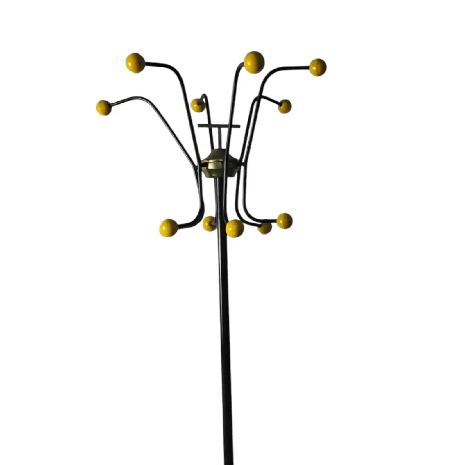 Vintage Mid Century Modern Coat Stand   Atomic Yellow Ball Finials   1960s photo furniture