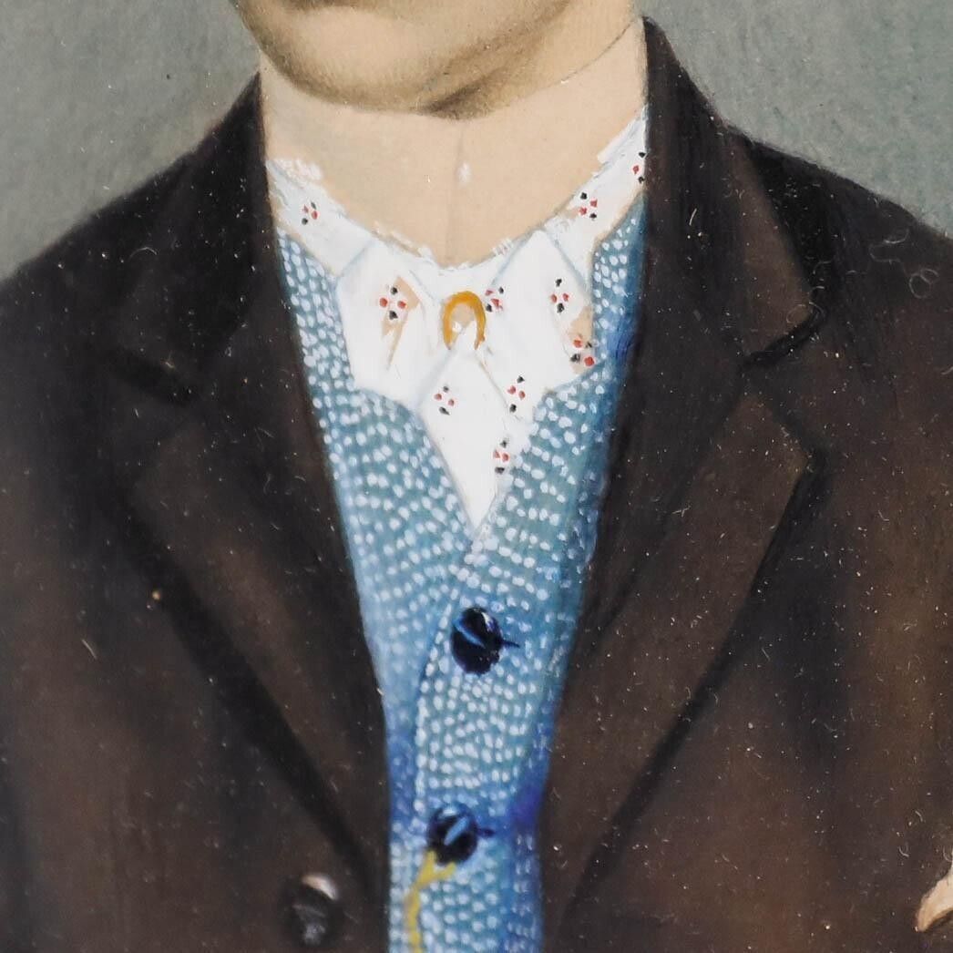 The Franquet Portraits   19th Century Gouache, Young Franquet photo vinterior