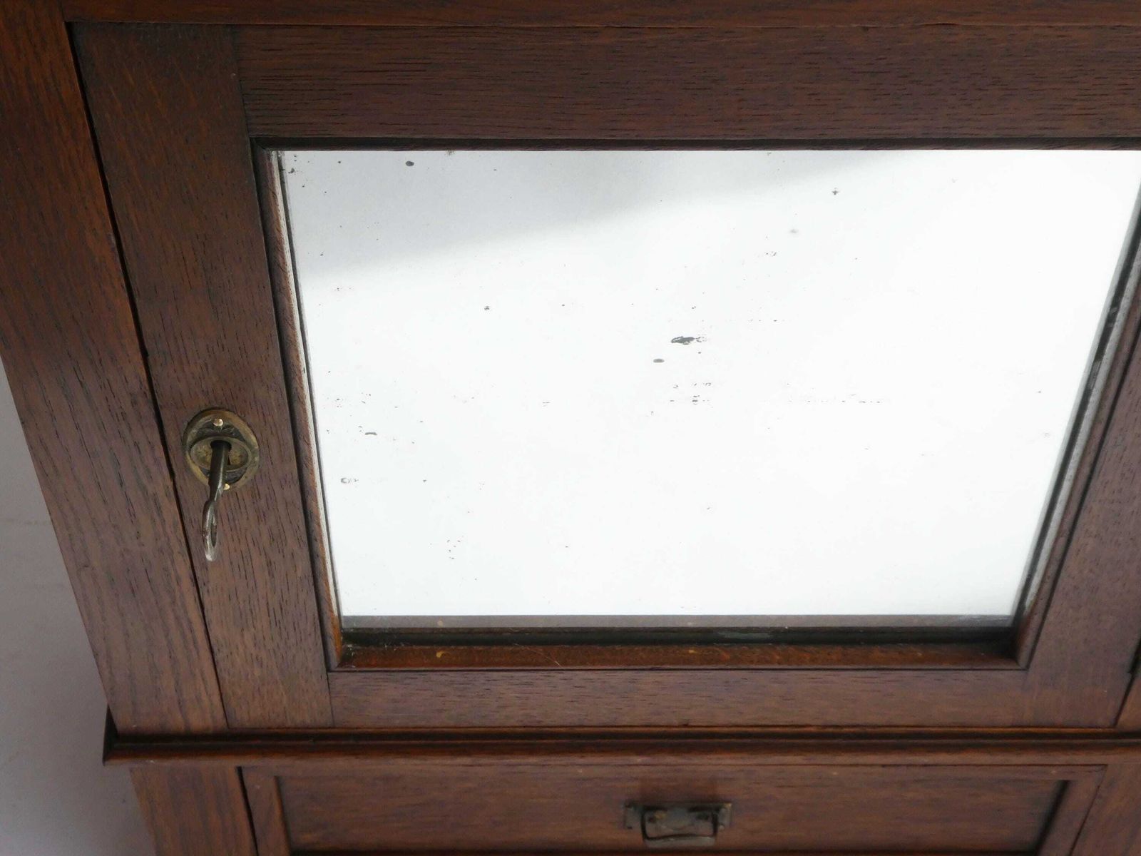 Antique Art Deco Wooden Cabinet With Mirror, Apothecary With Drawer And Shelf, Farmhouse Decor photo vintage