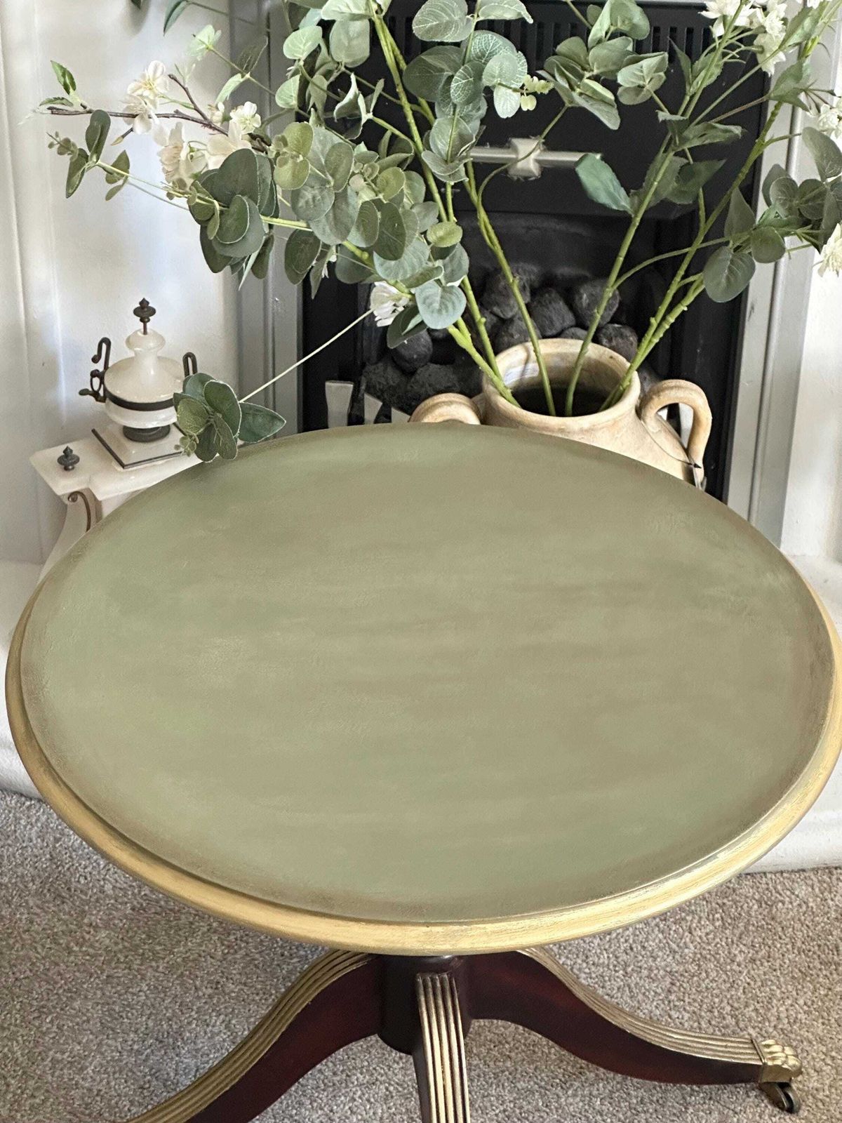 Vintage Hand Painted Green And Gold Side Table – Refinished Elegant Accent Furniture photo Furniture