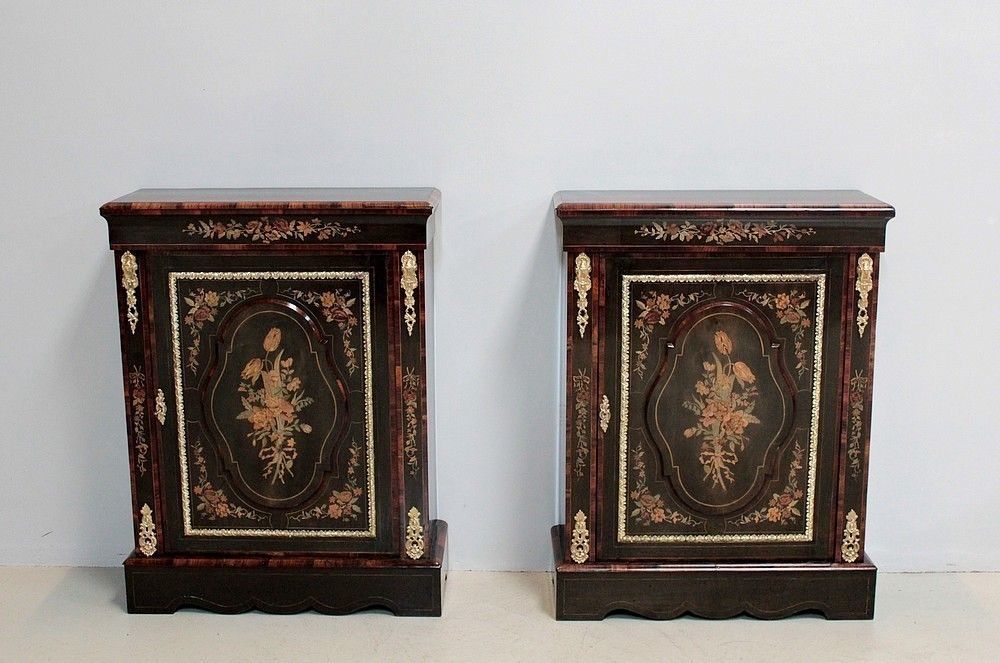 Pair Of Furniture Napoleon III Inlaid 19th