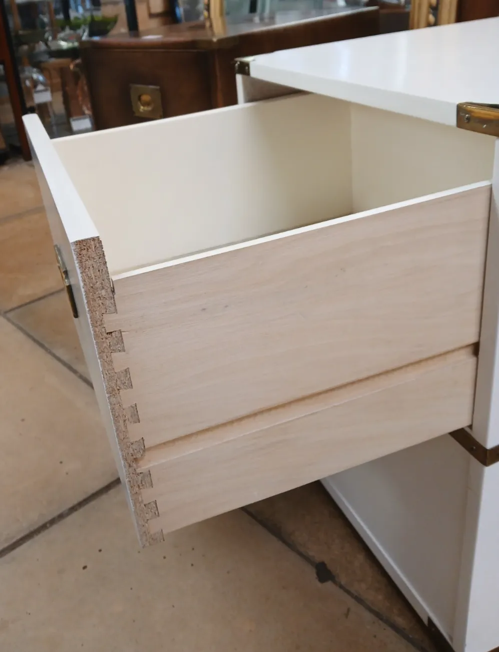 Mid Century White With Brass Fittings Campaign Style Bedside Cabinet (1960's) photo Furniture