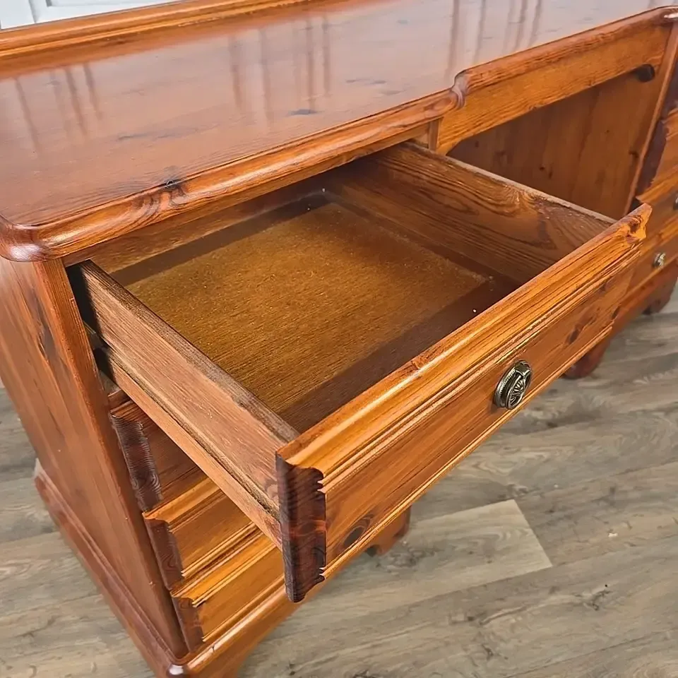 Vintage Ducal Dressing Table Pine Twin Pedestal Desk Solid Wood 9 Drawer Writing photo vinterior