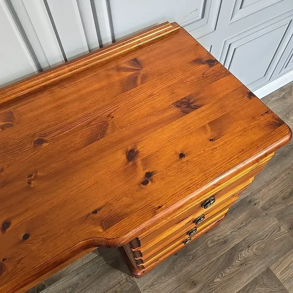 photo vintage Vintage Ducal Dressing Table Pine Twin Pedestal Desk Solid Wood 9 Drawer Writing