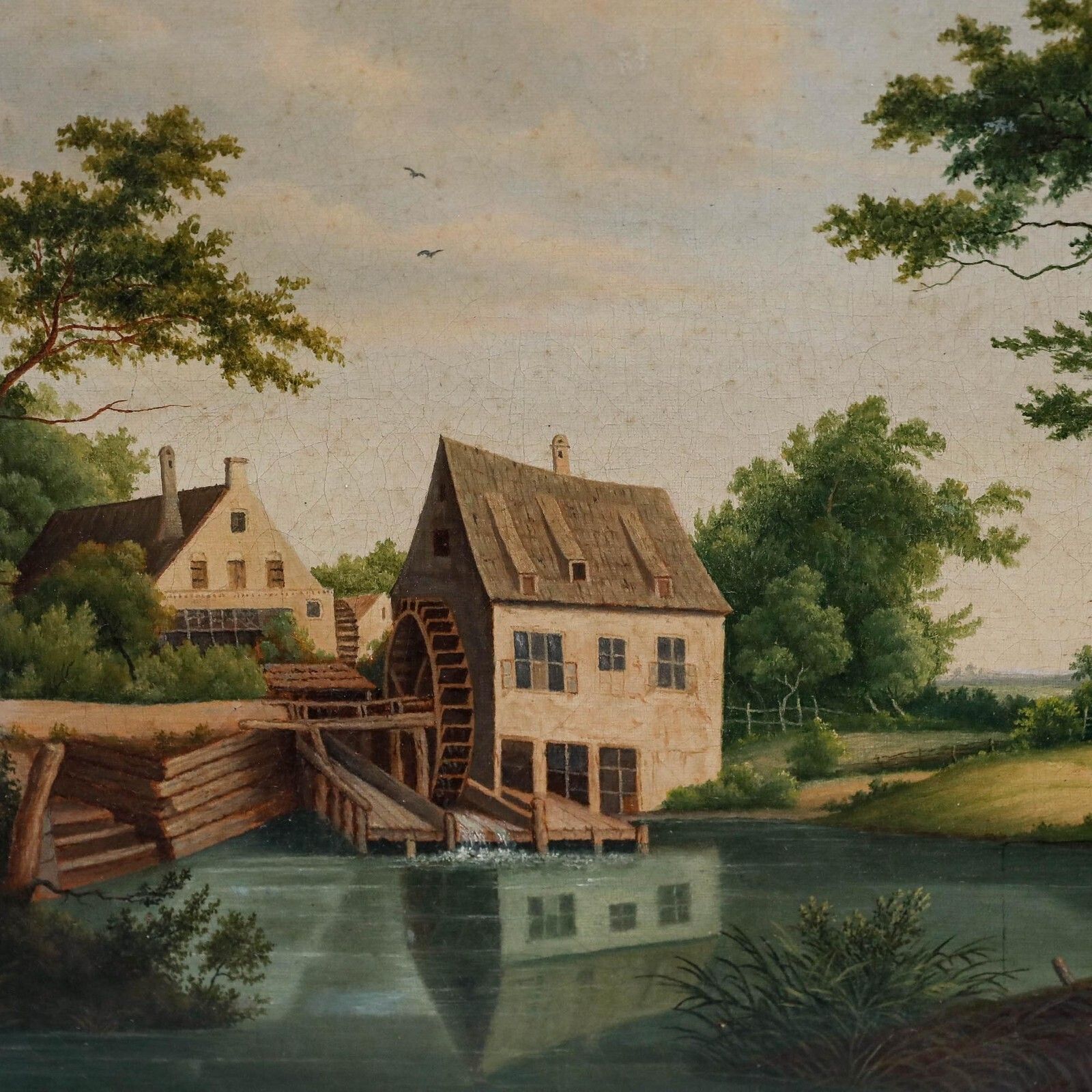 Late Biedermeier 1866 Oil   Fishing By The Watermill photo 350.0