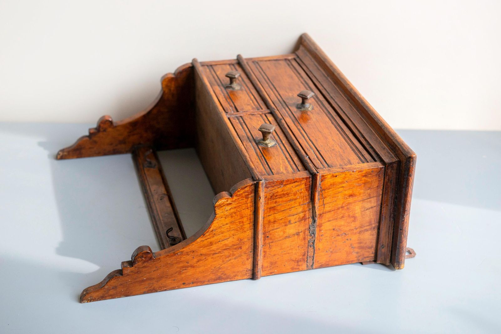 Antique Oak Wall Cabinet   Folk Art Farmhouse   Hanging Cabinet With Drawers photo vintage