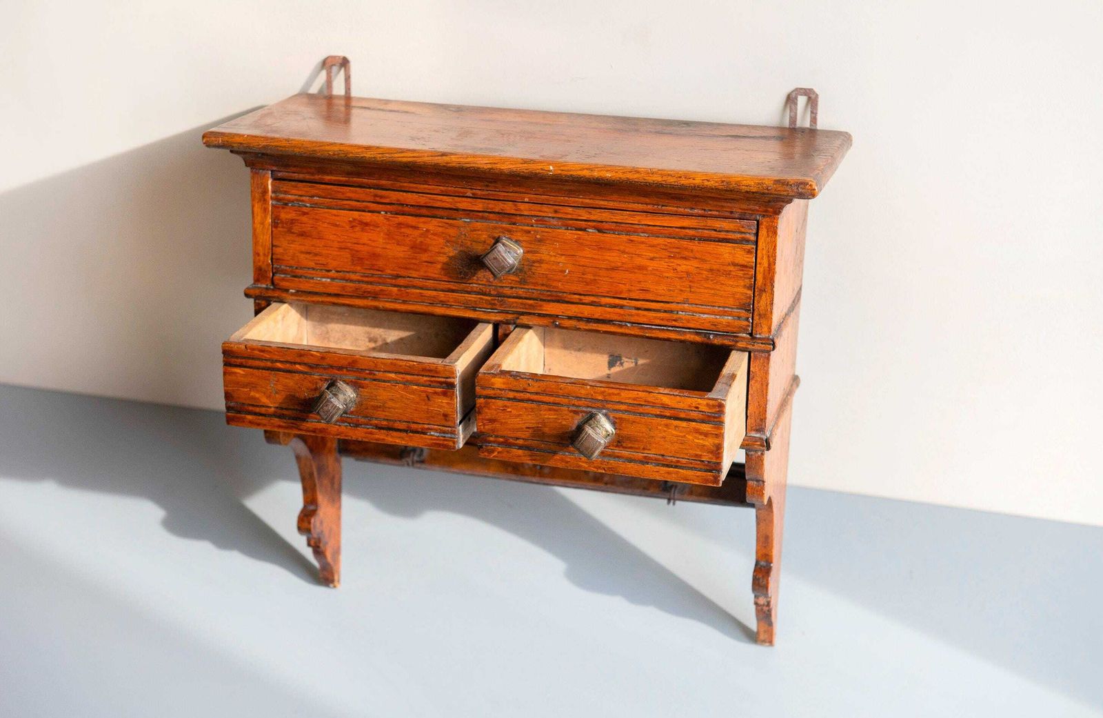 photo furniture Antique Oak Wall Cabinet   Folk Art Farmhouse   Hanging Cabinet With Drawers