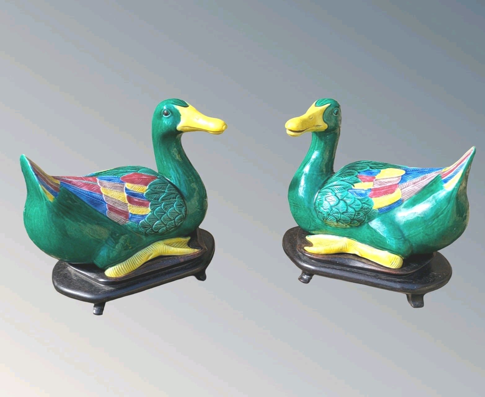 Good Large Pair Chinese Porcelain Ducks Ming Style Sancai Glaze