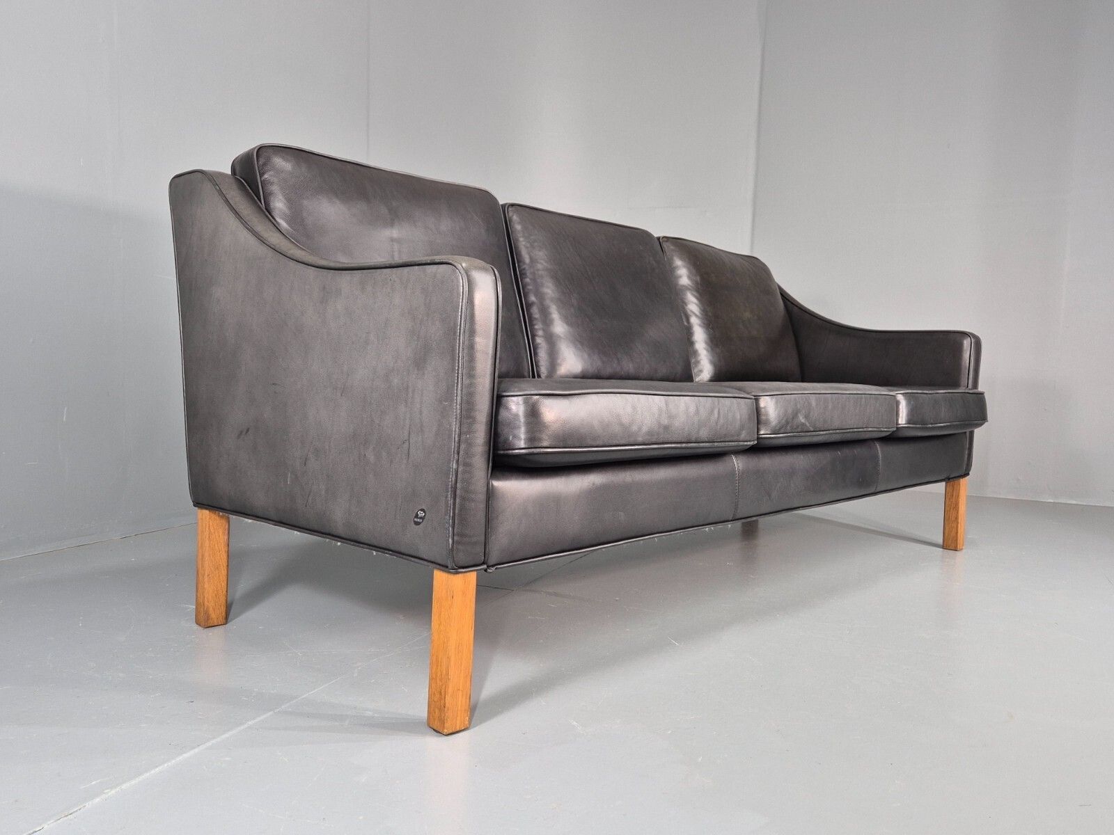 Vintage 3 Seat Sofa Black Leather Danish Hurup Mid Century Retro photo furniture