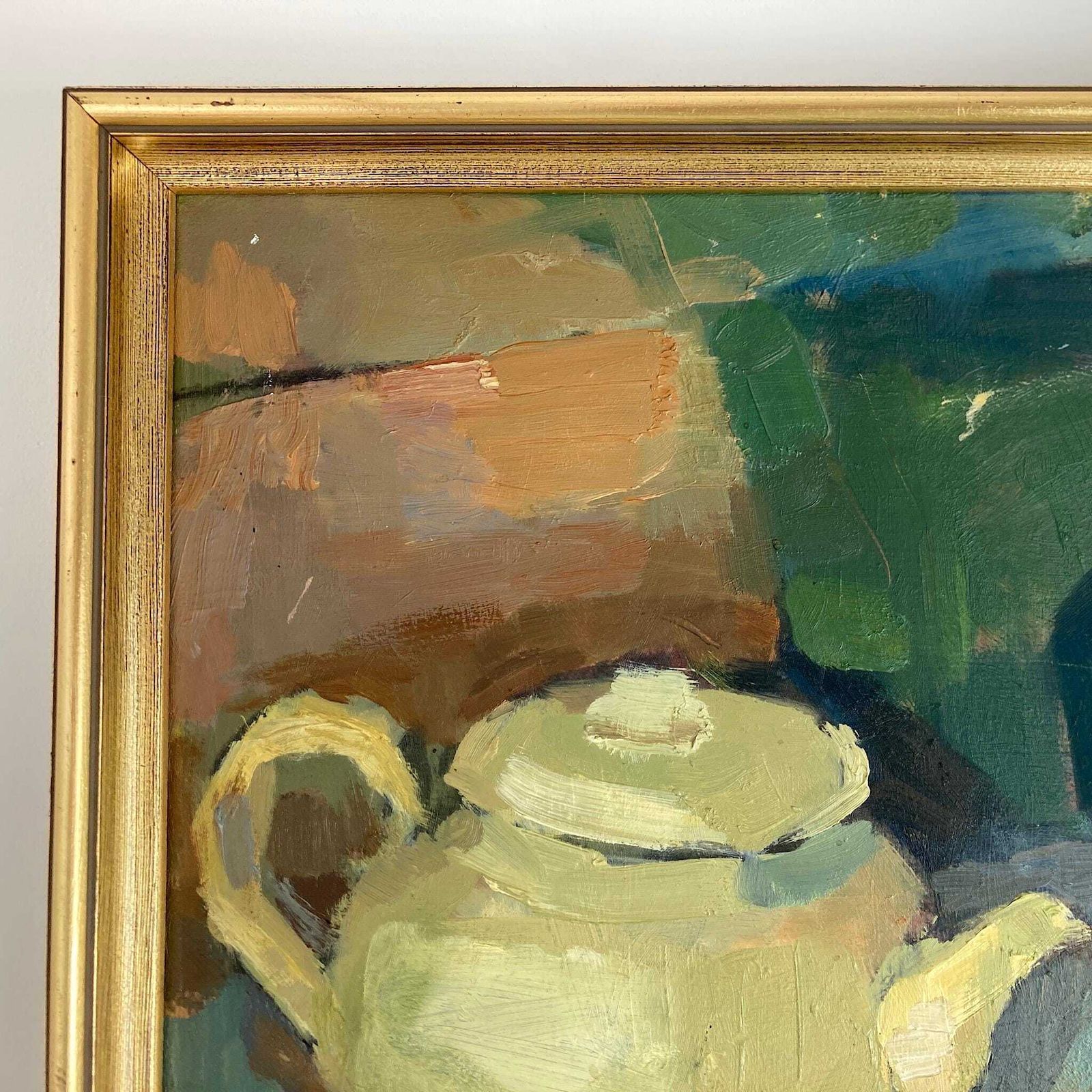 The Studio Table   Vintage Mid Century Modern Scandinavian Original Oil Painting photo vinterior
