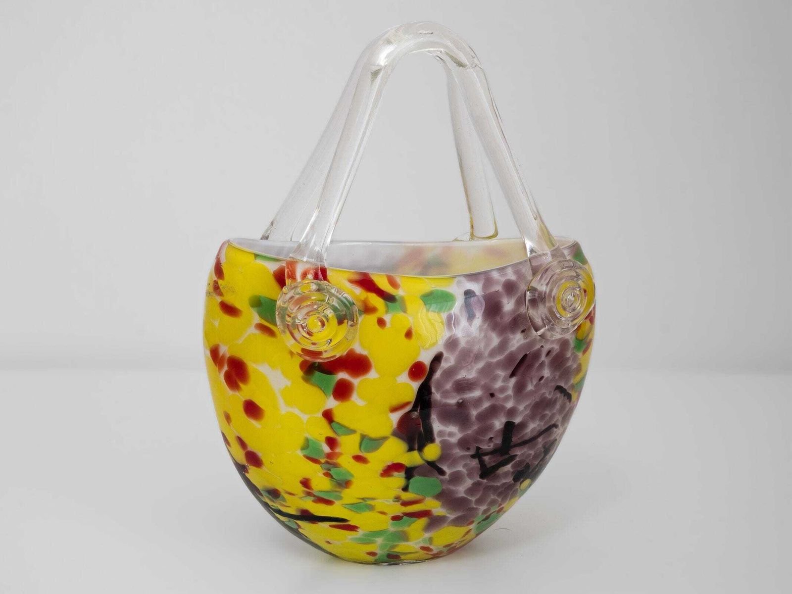 Murano Italian Art Glass Handbag Vase – Yellow, Purple, Red, Green Mid Century Decor photo Home Decor