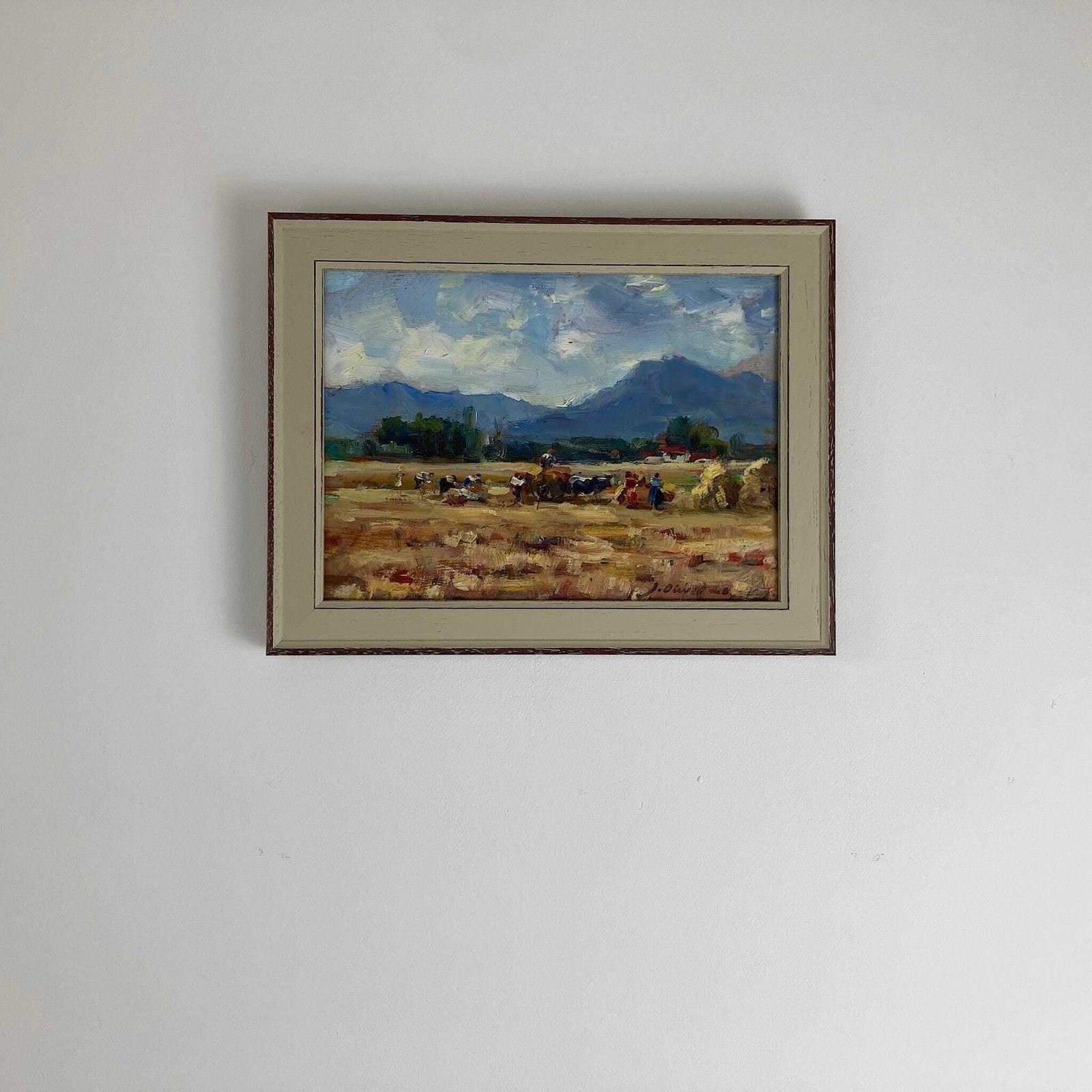 Harvest Time   Small Original Vintage Spanish Oil Painting Of A Golden Landscape photo furniture